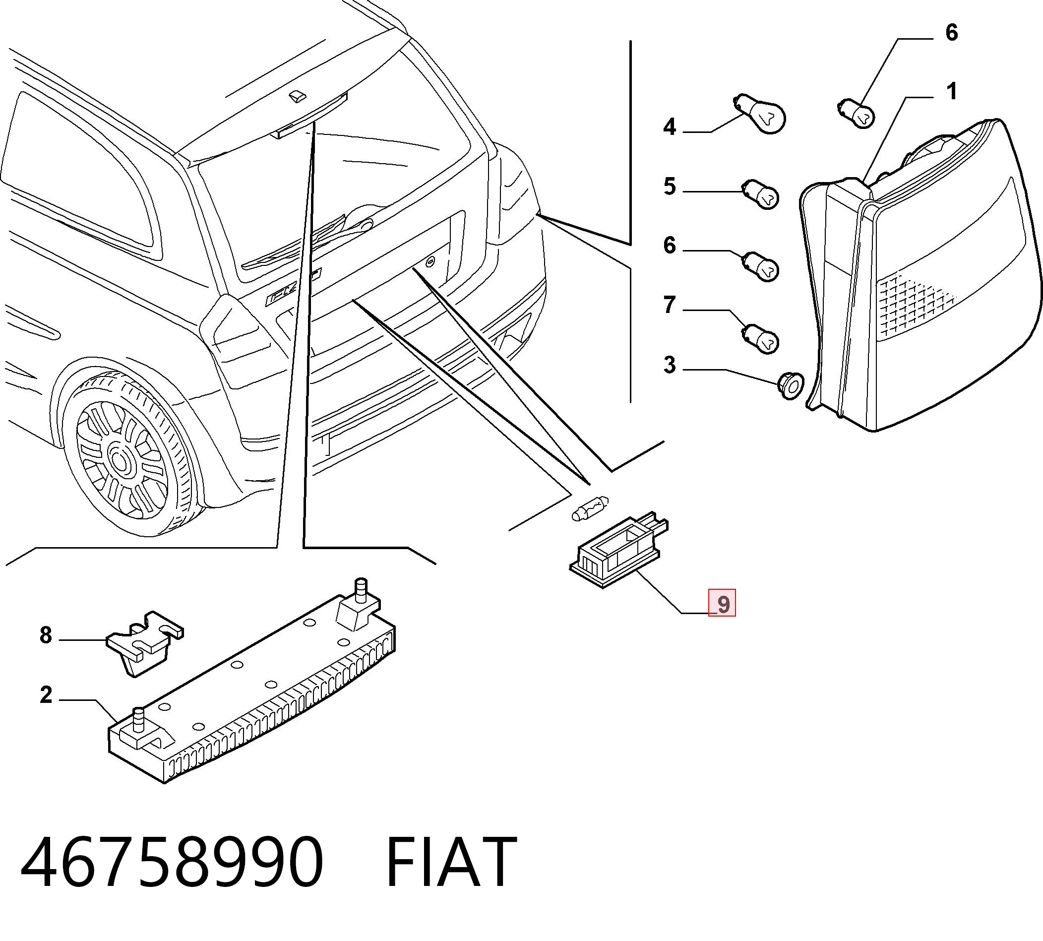 Lanterna da luz de fundo de matrícula traseira Magneti Marelli LLD380
