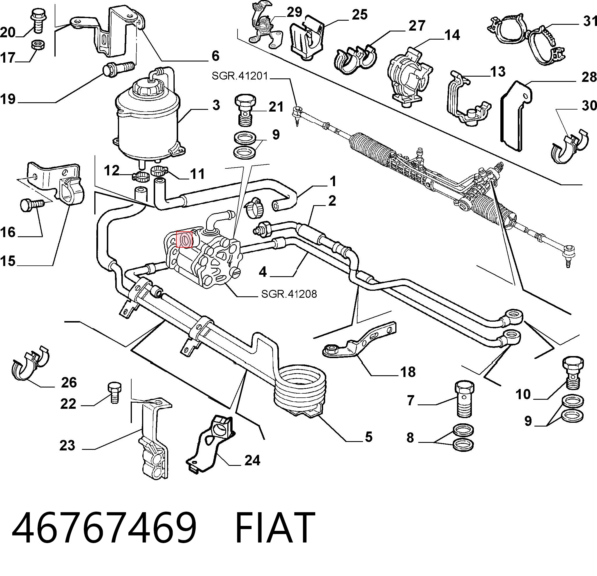 46767469 Fiat/Alfa/Lancia Tanque de bomba da Direção hidrâulica assistida