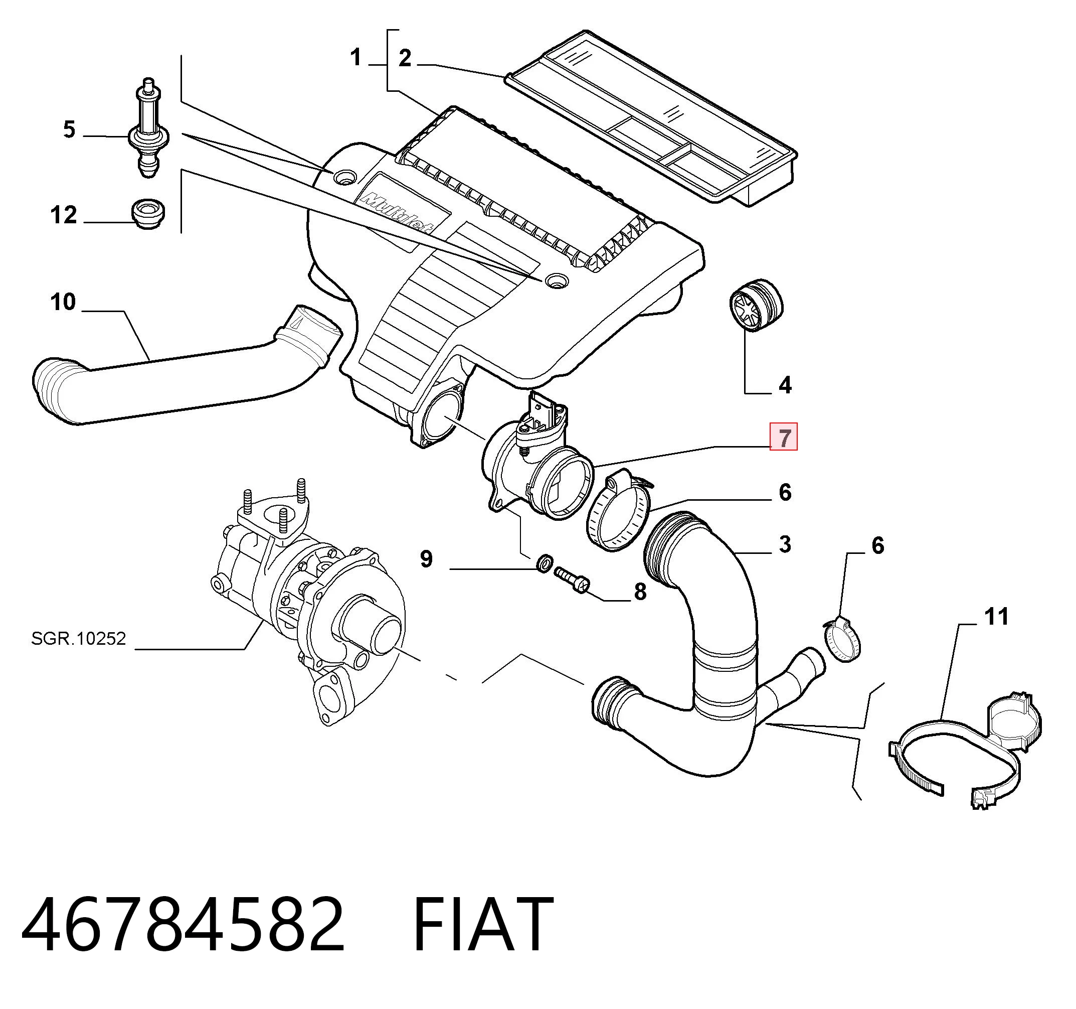 46784582 Fiat/Alfa/Lancia Sensor de fluxo (consumo) de ar, medidor de consumo M.A.F. - (Mass Airflow)