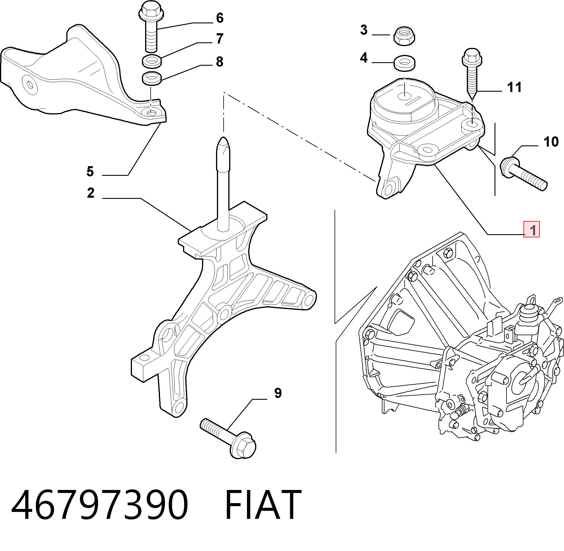  Coxim (suporte) dianteiro de motor Fiat Stilo hatchback (192) (2001 - 2006) 
