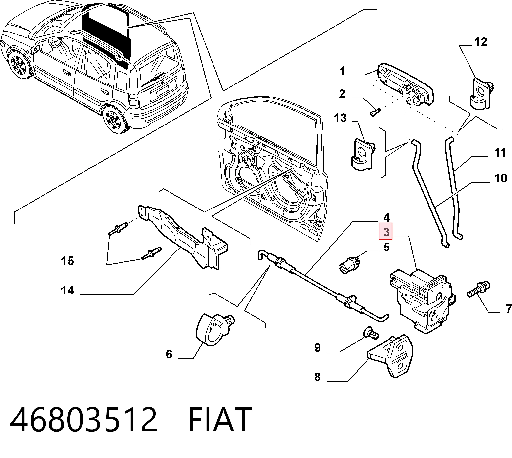 Fecho da porta dianteira esquerda Fiat Panda II 169A