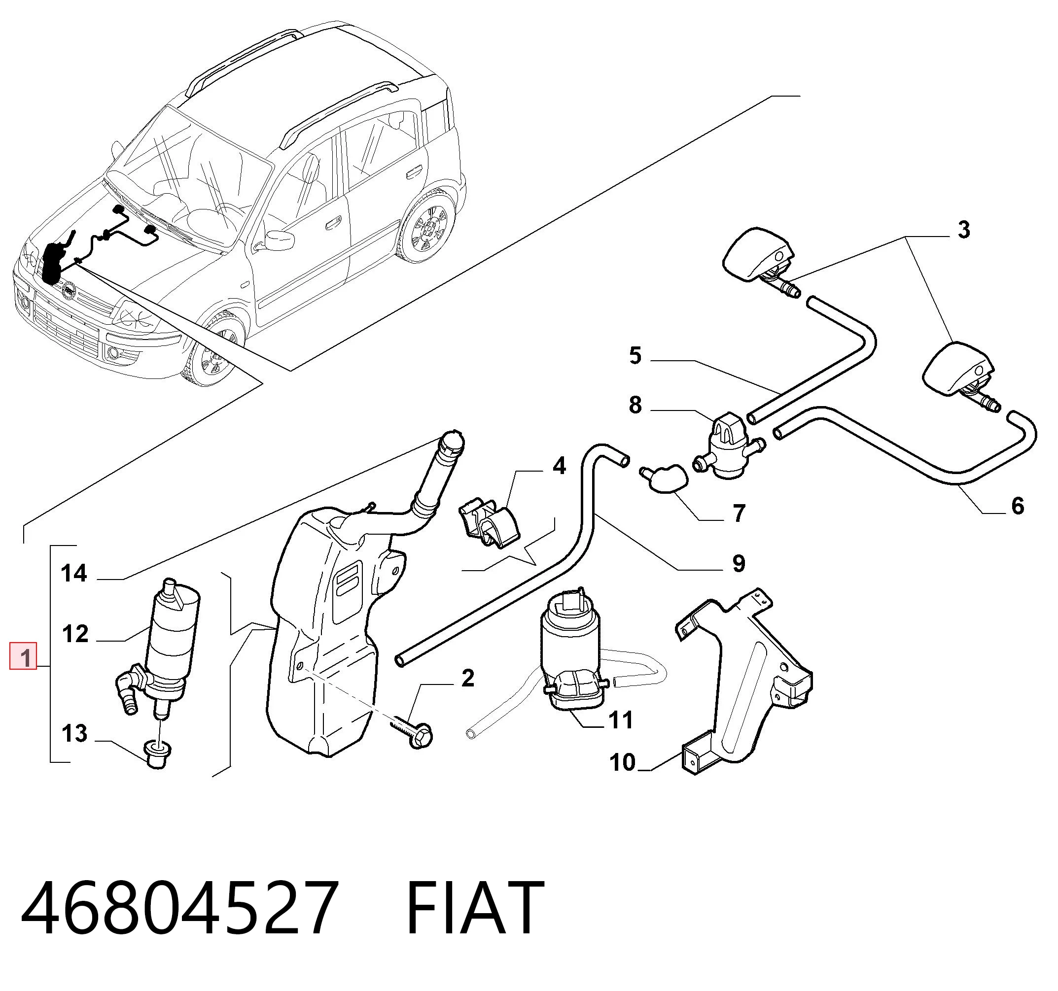 Tanque de fluido para lavador de vidro para Fiat Panda II 169A