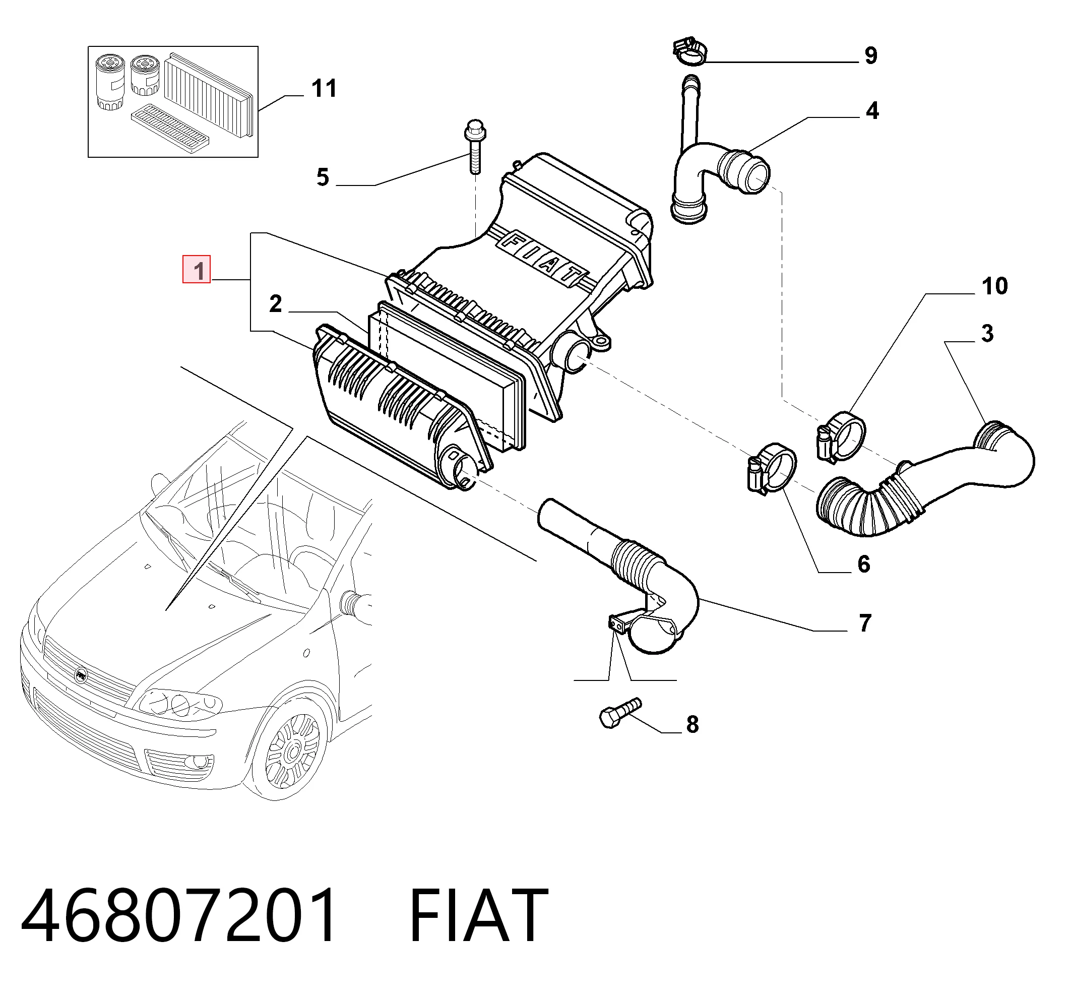 Caixa de filtro de ar para Fiat Stilo 192