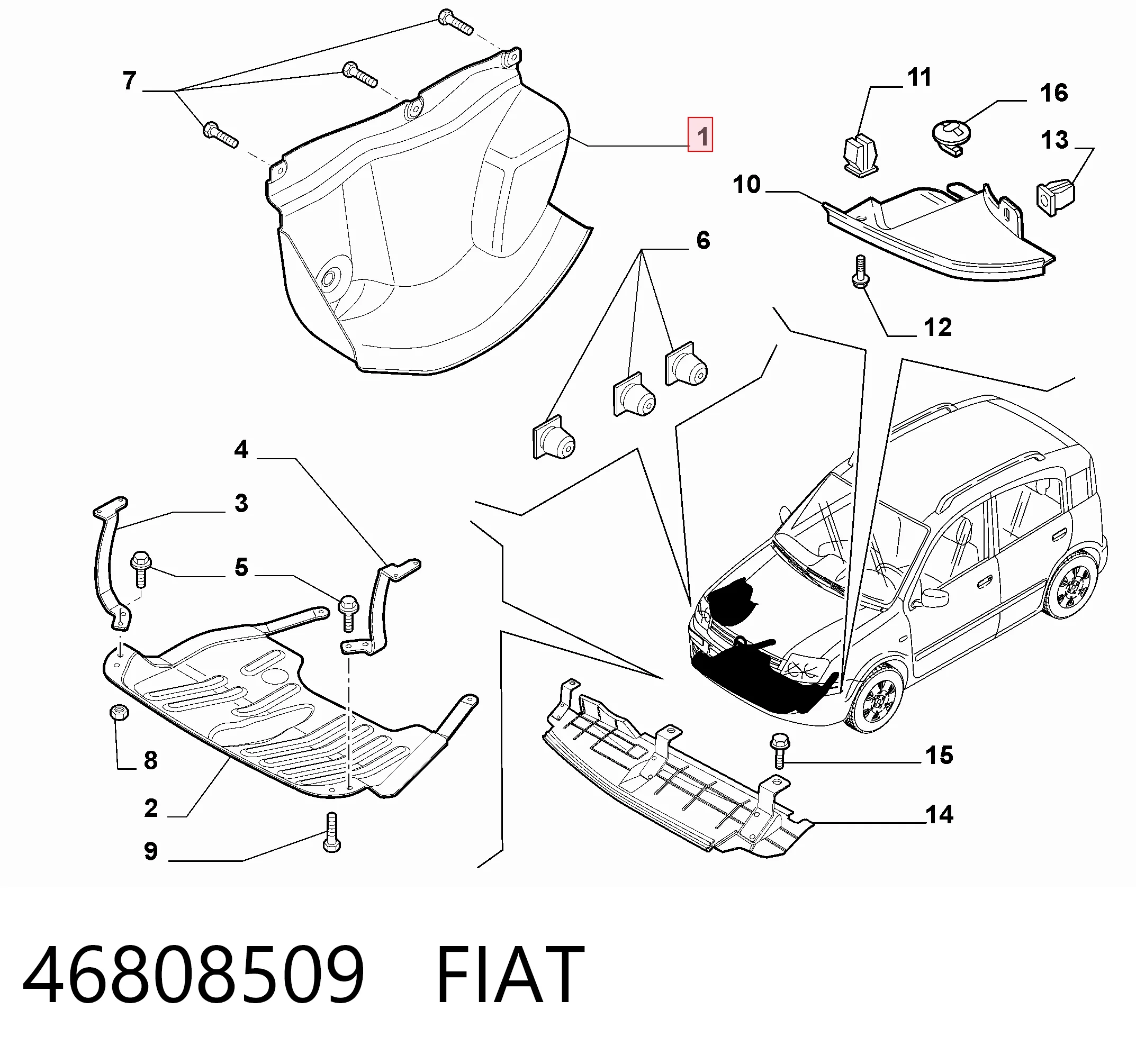 Proteção de motor, de panela (da seção de motor) para Fiat Panda 169A