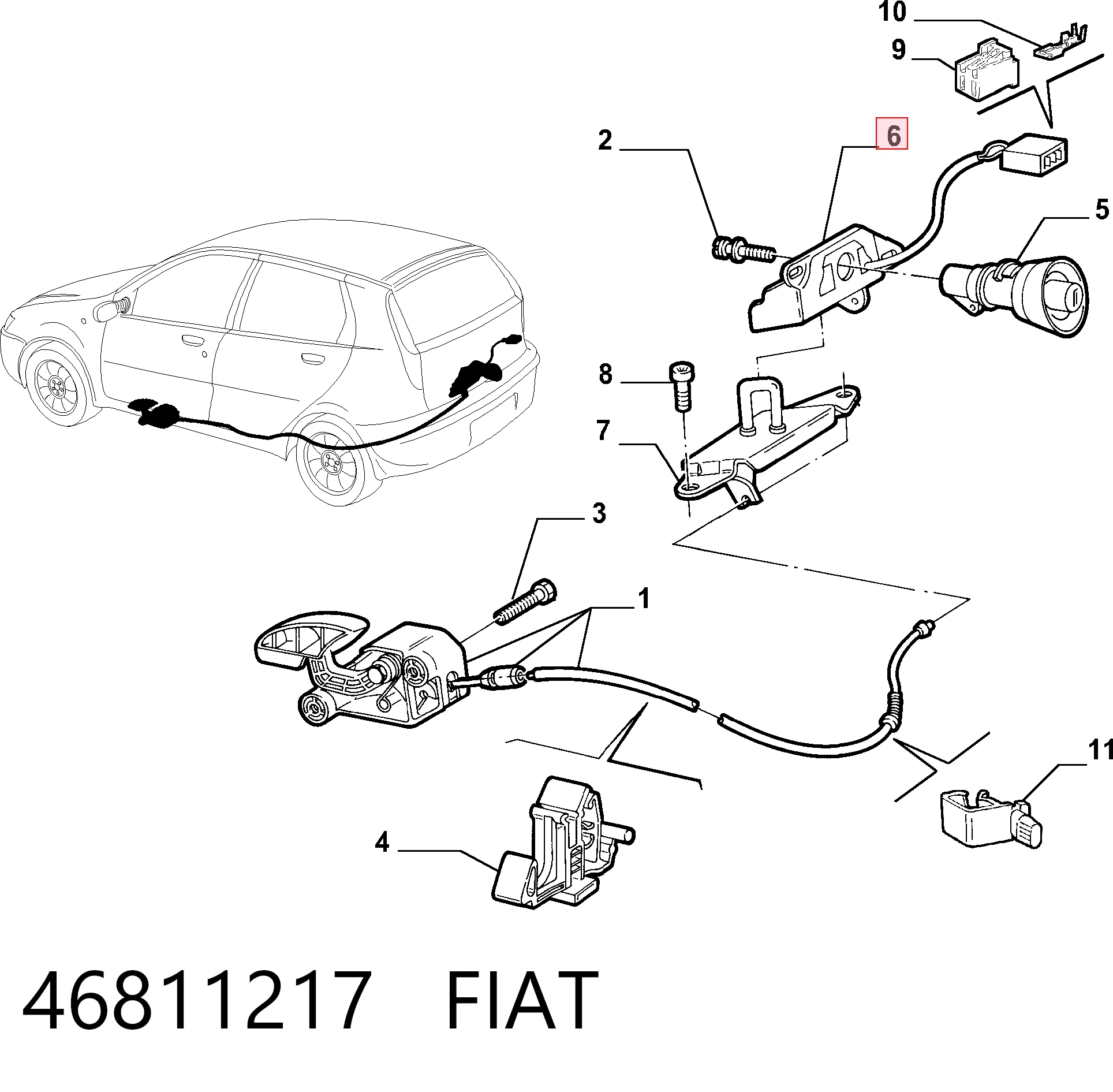 Fecho de tampa de porta-malas (de 3ª/5ª porta traseira) Fiat Punto II 188