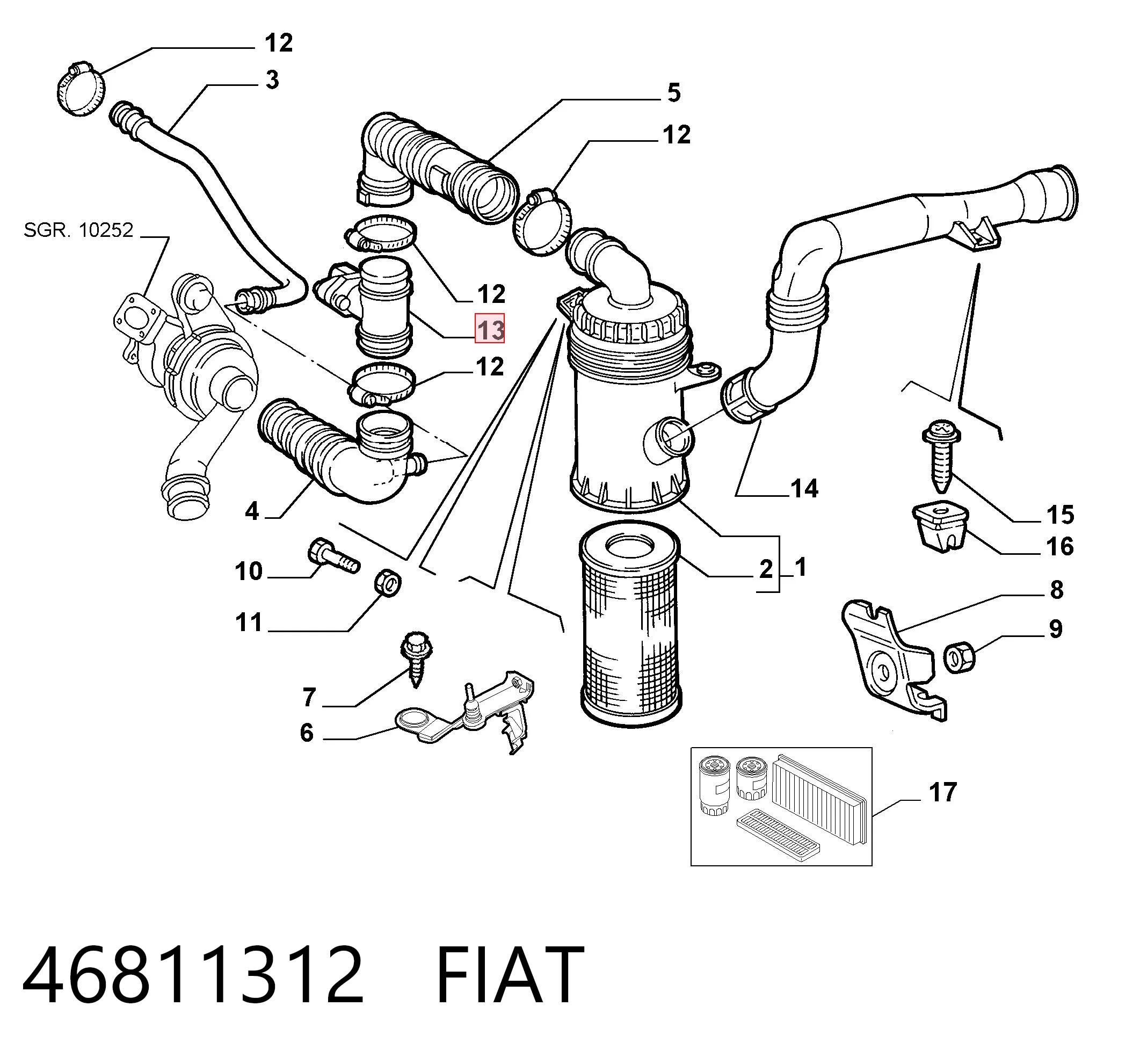 46811312 Fiat/Alfa/Lancia Sensor de fluxo (consumo) de ar, medidor de consumo M.A.F. - (Mass Airflow)