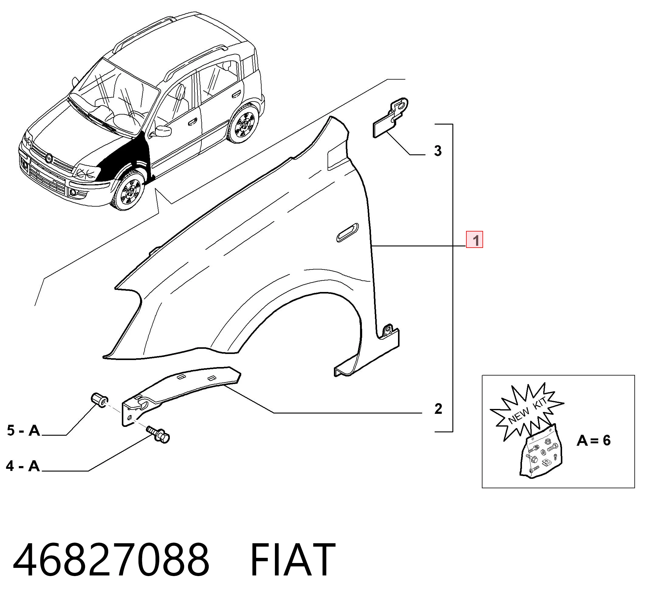 Pára-lama dianteiro esquerdo para Fiat Panda II 169A