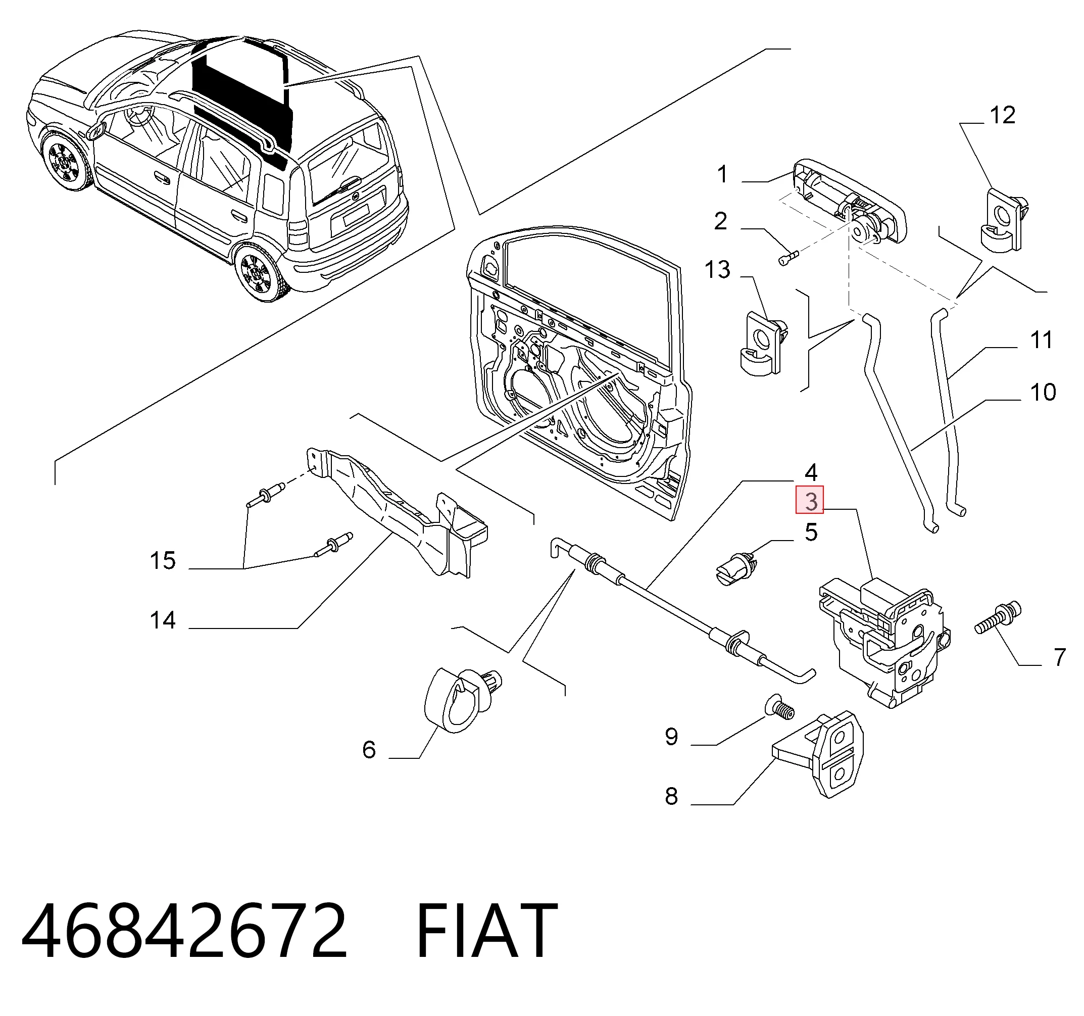  Fecho da porta dianteira esquerda Fiat Panda II hatchback (169A) (2003 - 2013) II