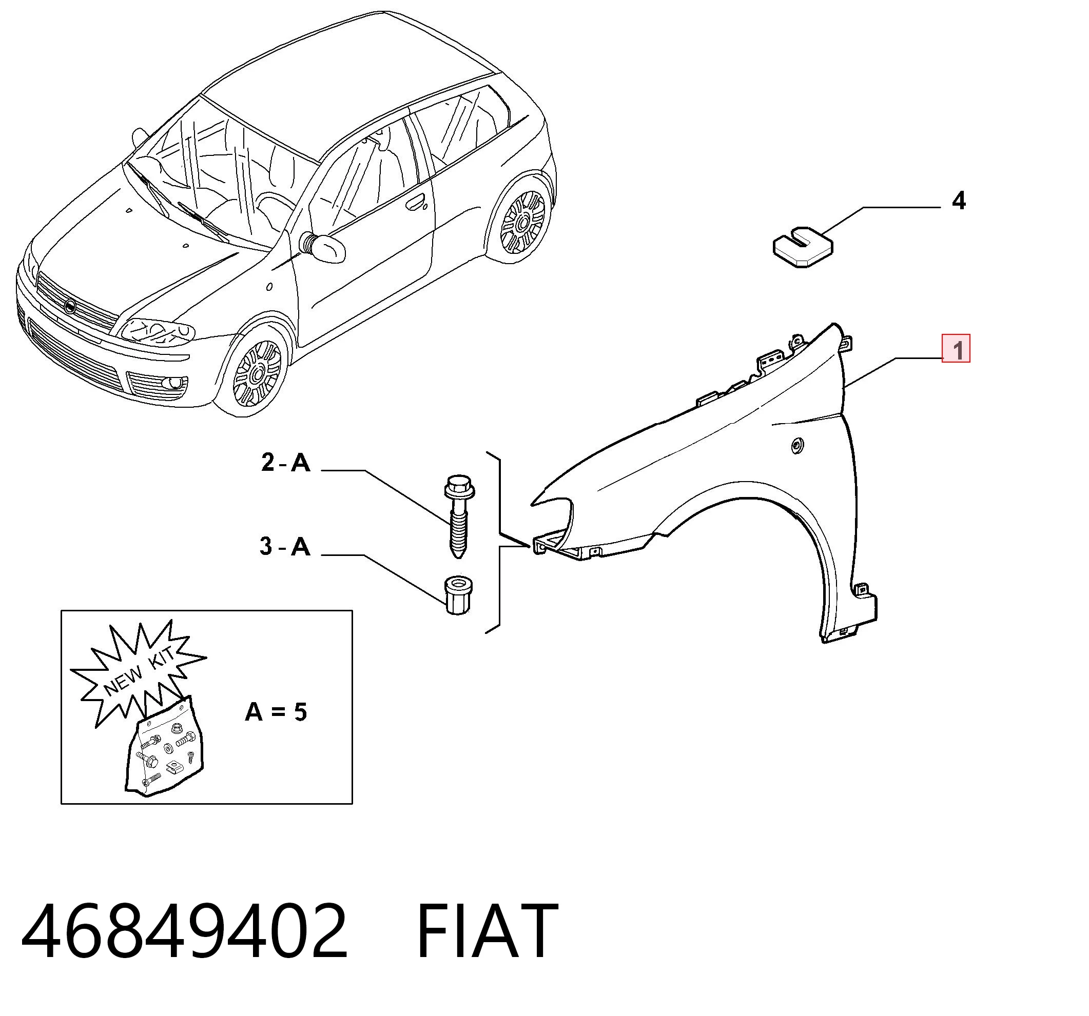 Pára-lama dianteiro direito Fiat Punto II 188