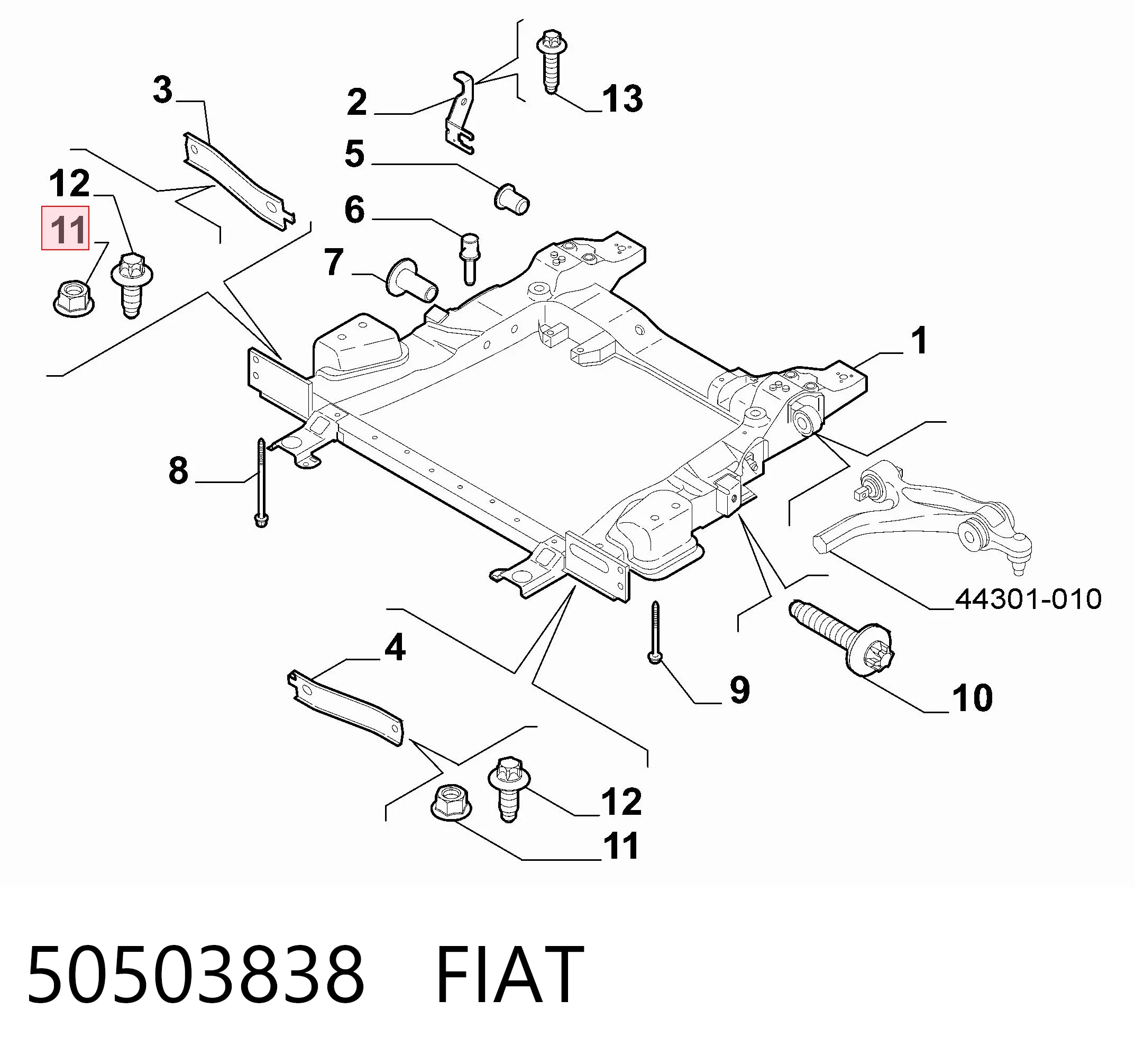 Parafuso de fixação do braço oscilante inferior traseiro, interno 13241765 Peugeot/Citroen