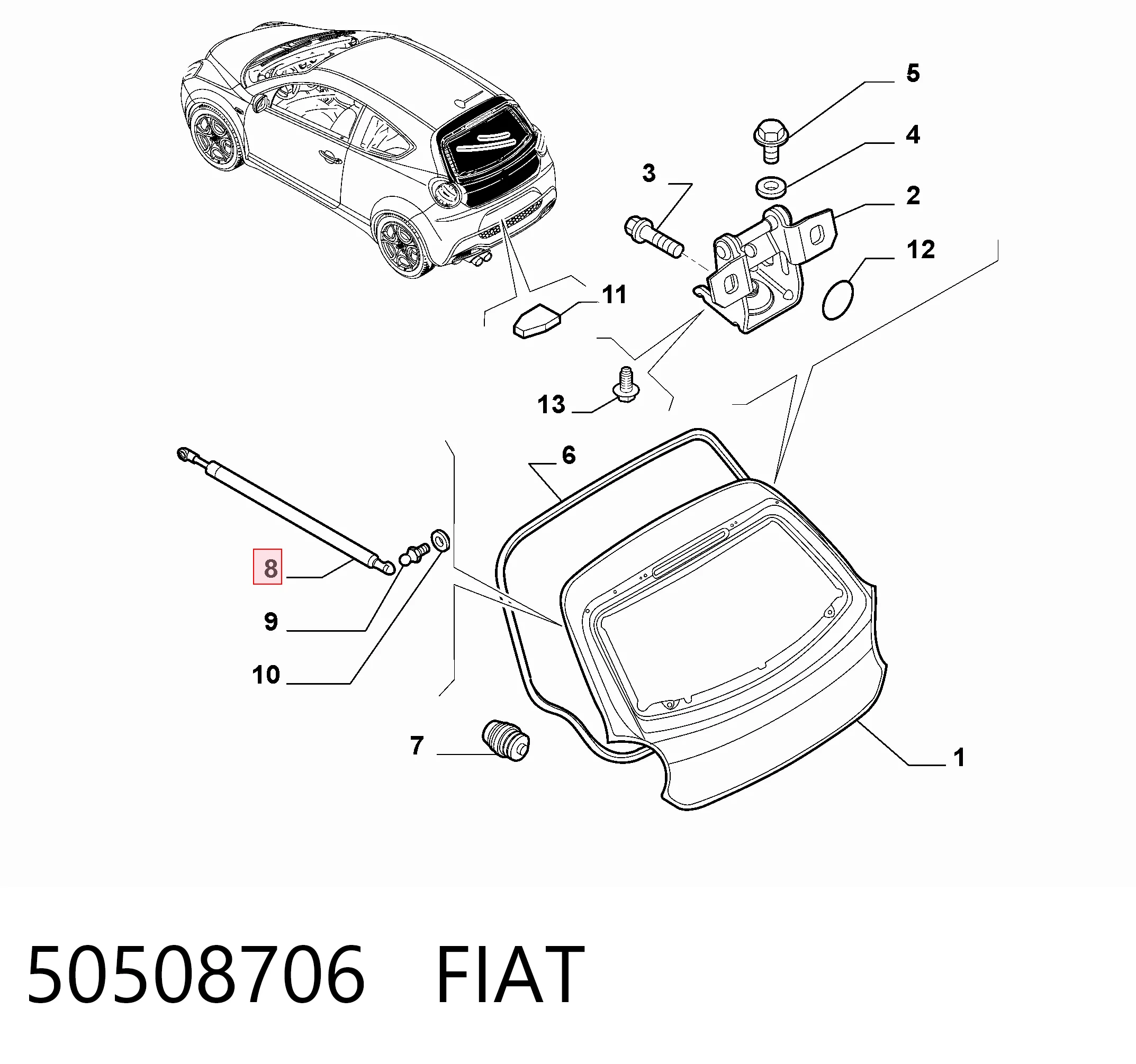 Amortecedor de tampa de porta-malas (de 3ª/5ª porta traseira) Alfa Romeo Mito  955 ao melhor preço
