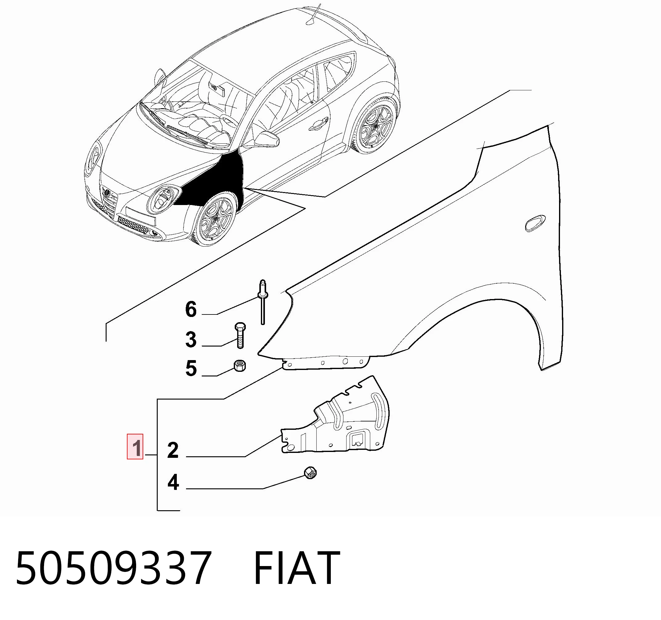  Pára-lama dianteiro esquerdo Alfa Romeo Mito hatchback (955) (2008 - 2018) 