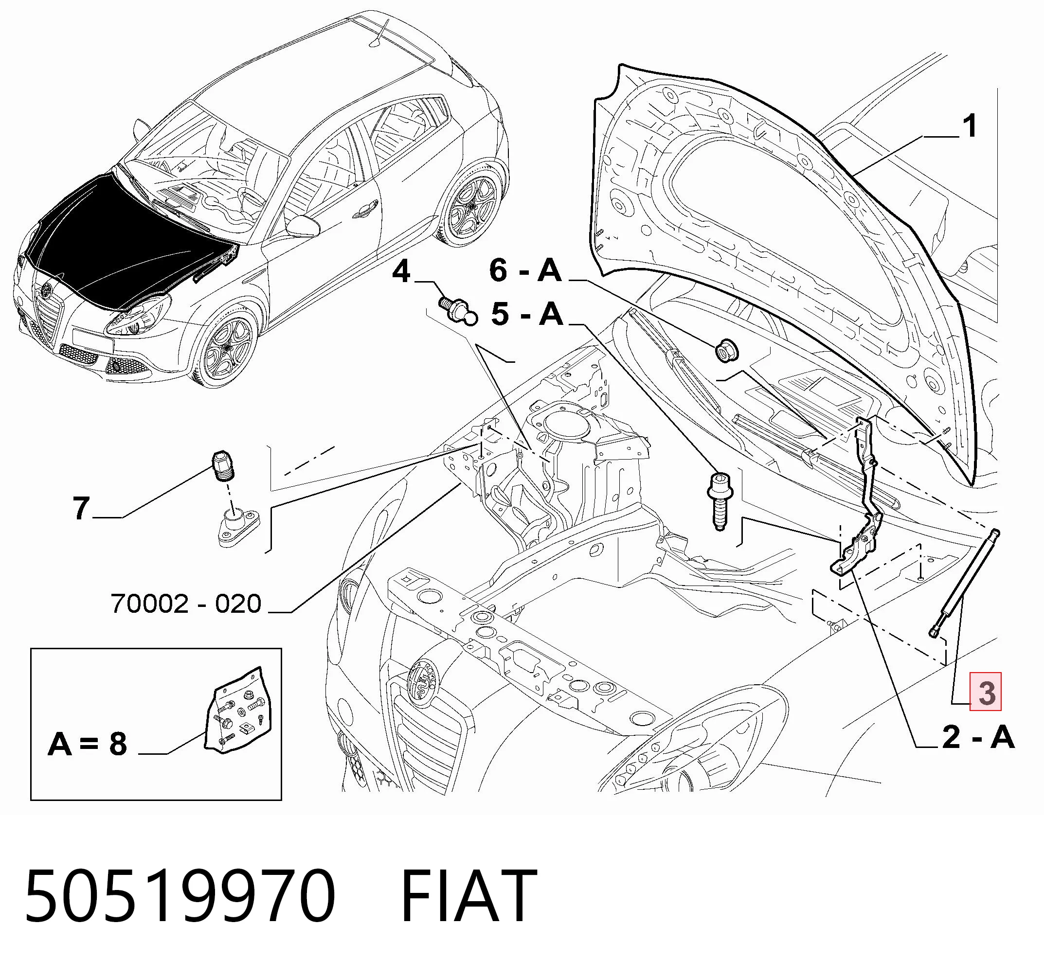 Amortecedor da capota Alfa Romeo Giulietta  940 ao melhor preço