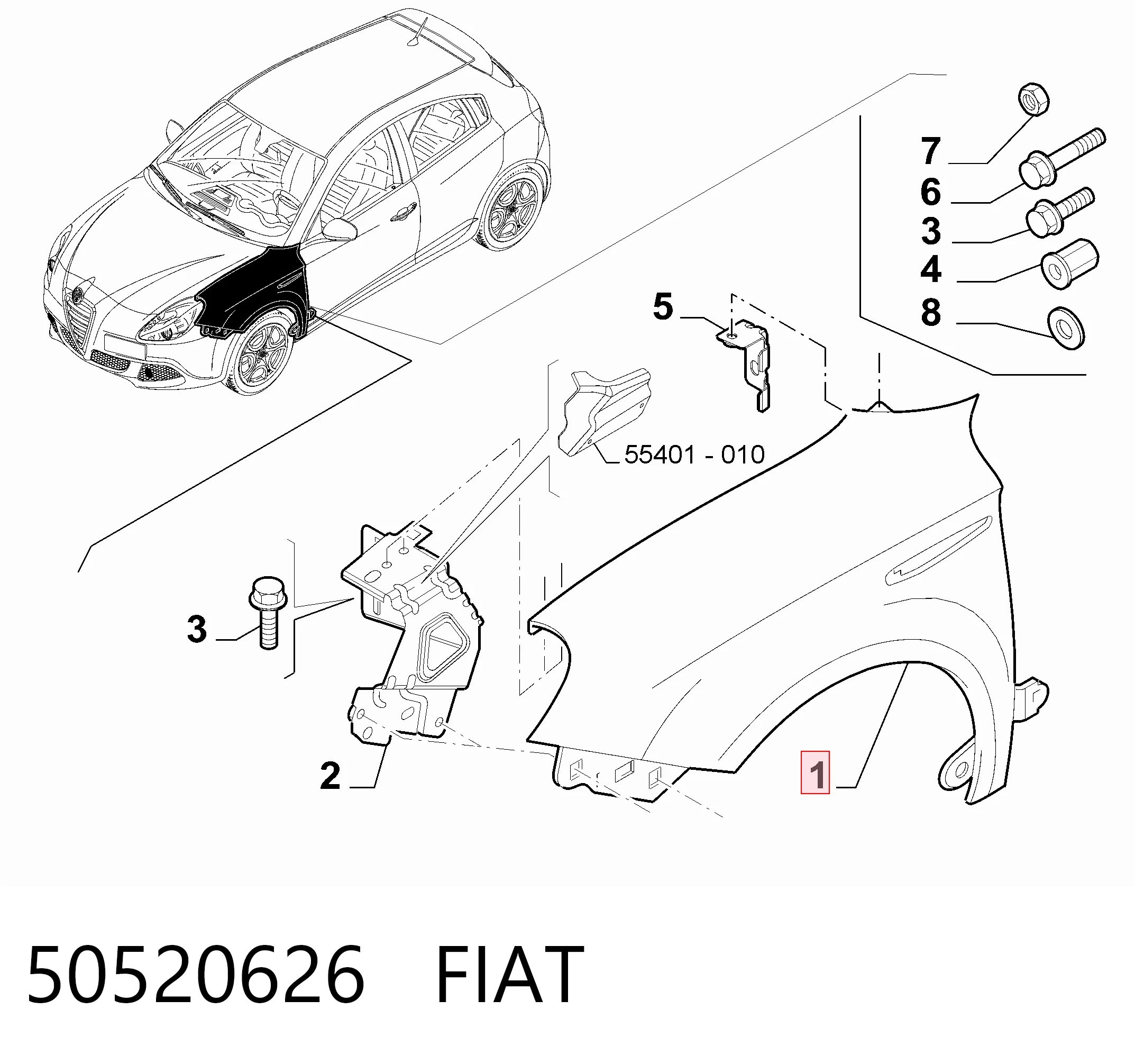 Pára-lama dianteiro direito para Alfa Romeo Giulietta  940