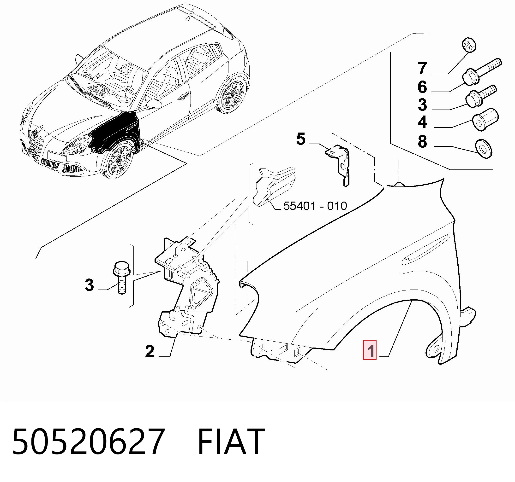 Pára-lama dianteiro esquerdo para Alfa Romeo Giulietta  940