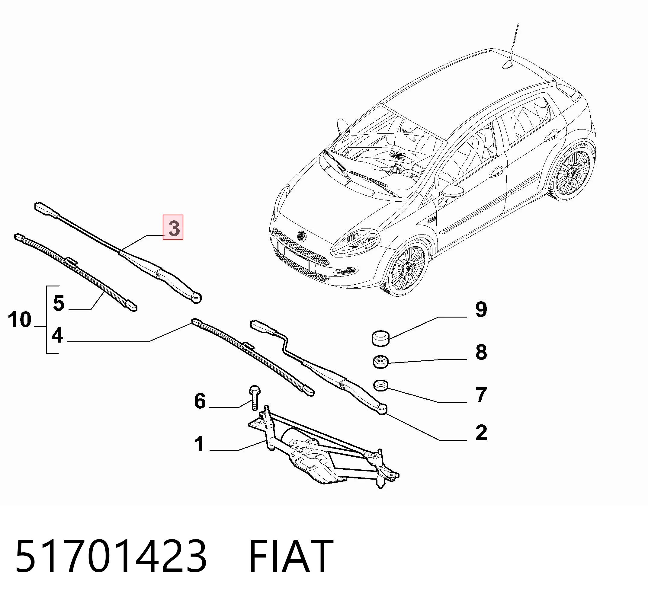Braço de limpa-pára-brisas do pára-brisas Fiat Punto 199 ao melhor preço