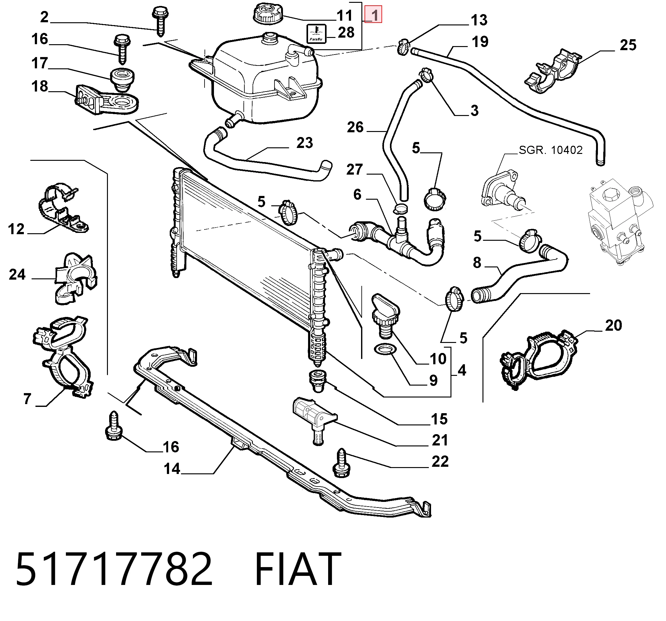 51717782 Fiat/Alfa/Lancia Tanque de expansão do sistema de esfriamento