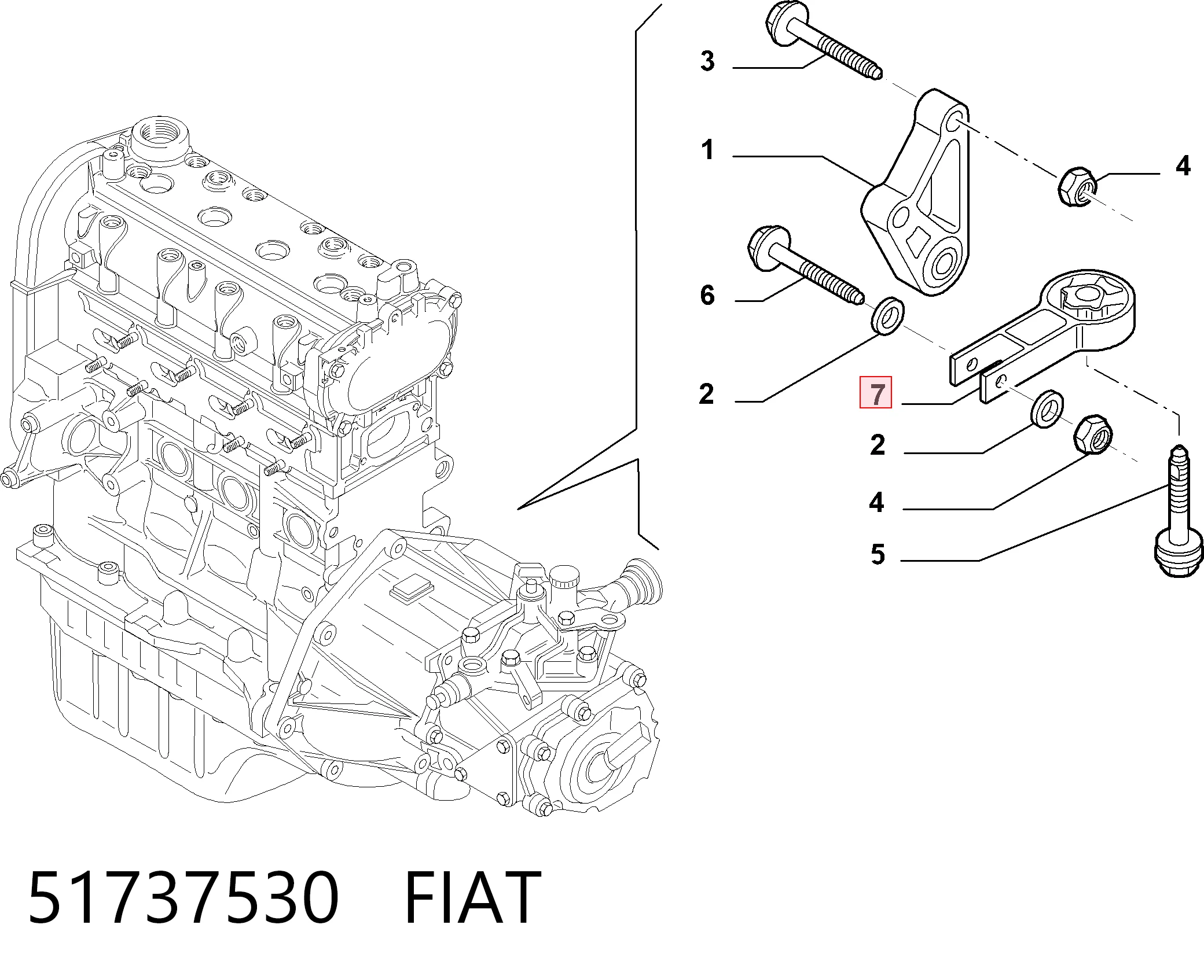 Coxim (suporte) traseiro de motor para Fiat Bravo 198