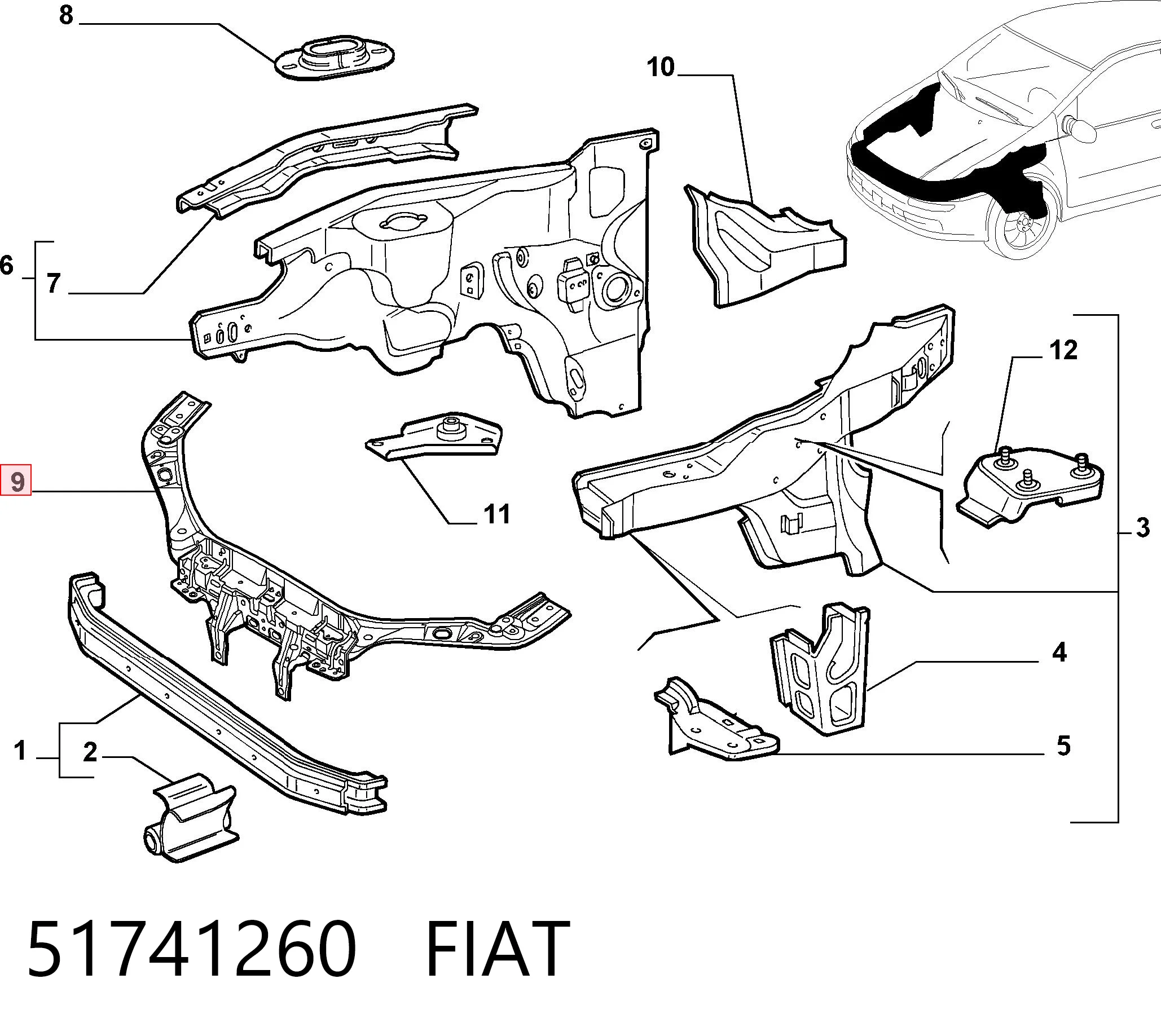 Suporte do radiador montado (painel de montagem de fixação das luzes) Fiat Punto preço, a partir de 63,75 USD