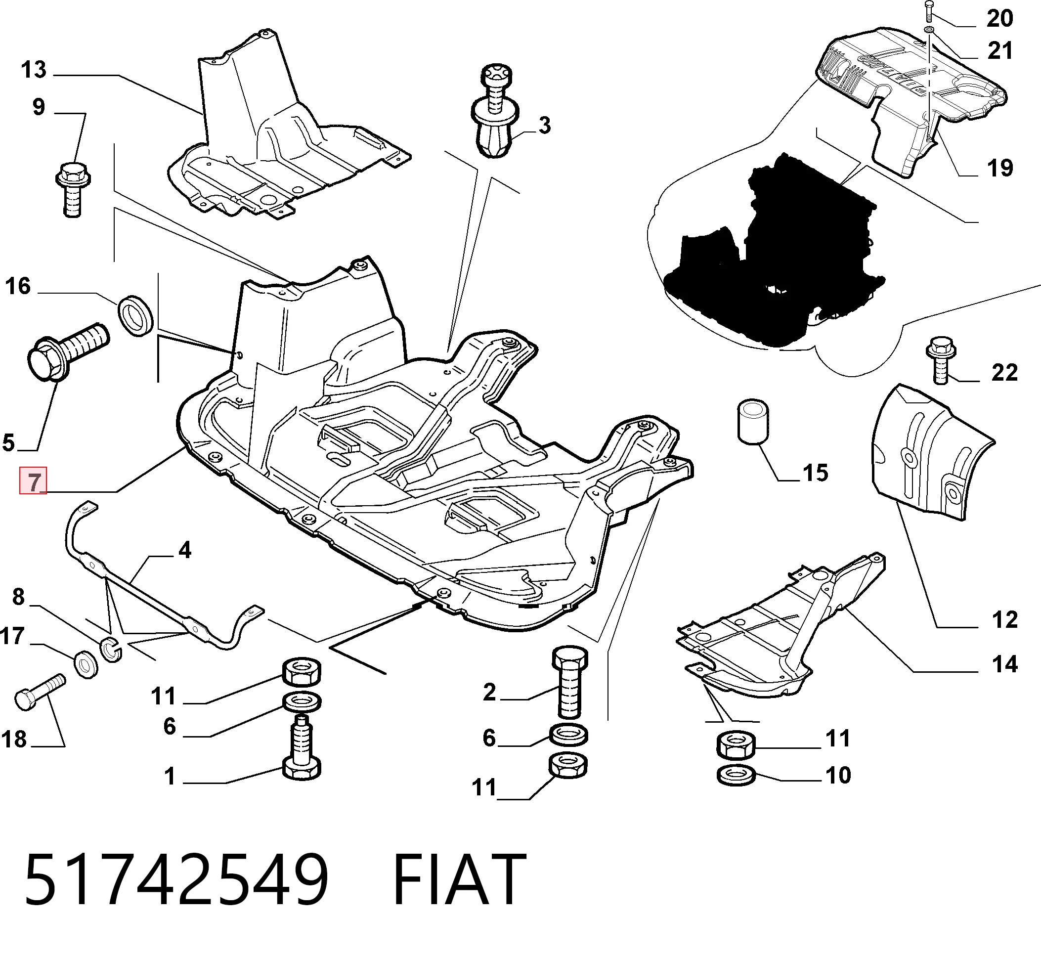 Proteção de motor, de panela (da seção de motor) para Fiat Doblo 223