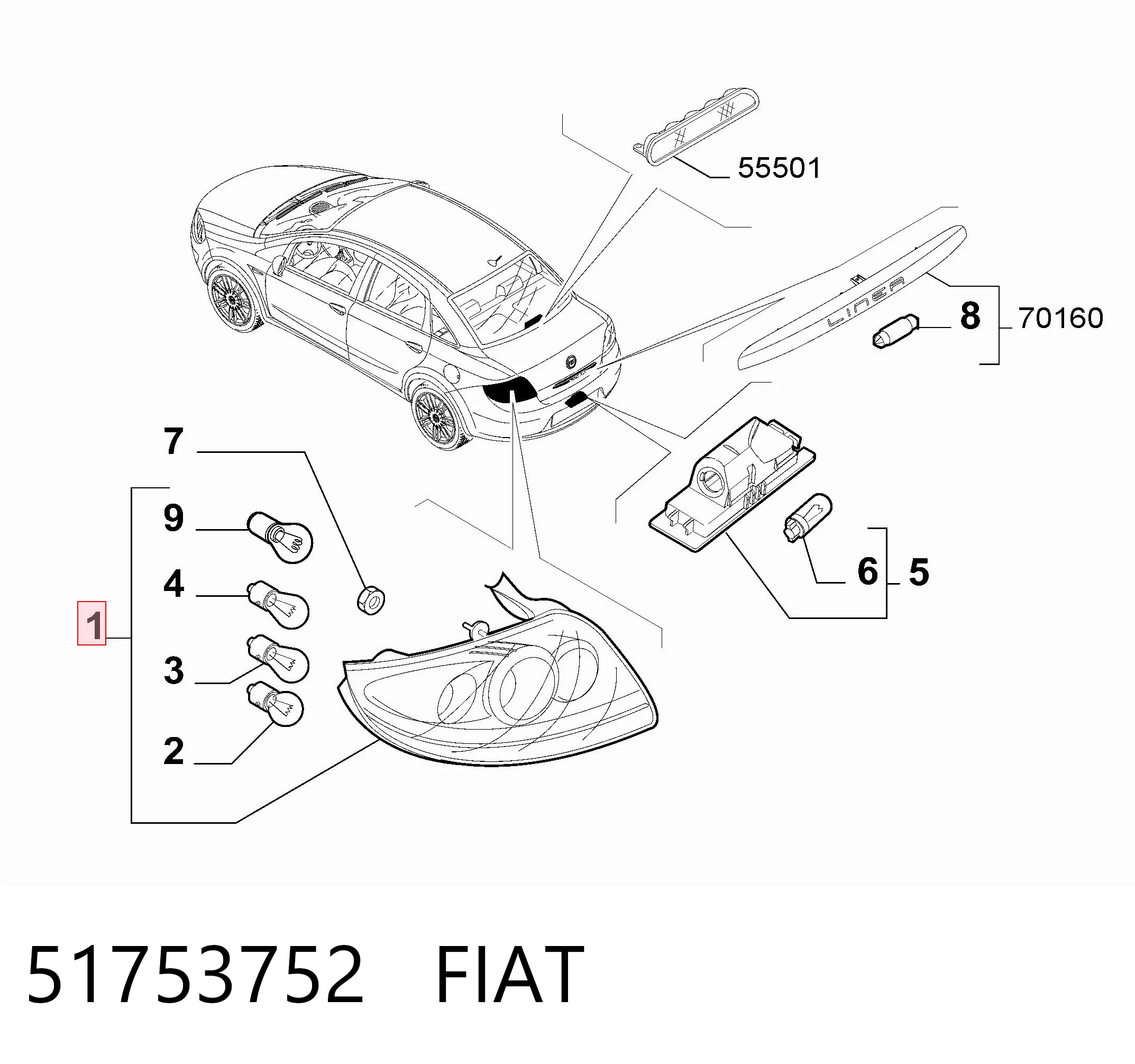 Lanterna traseira direita para Fiat Linea 323