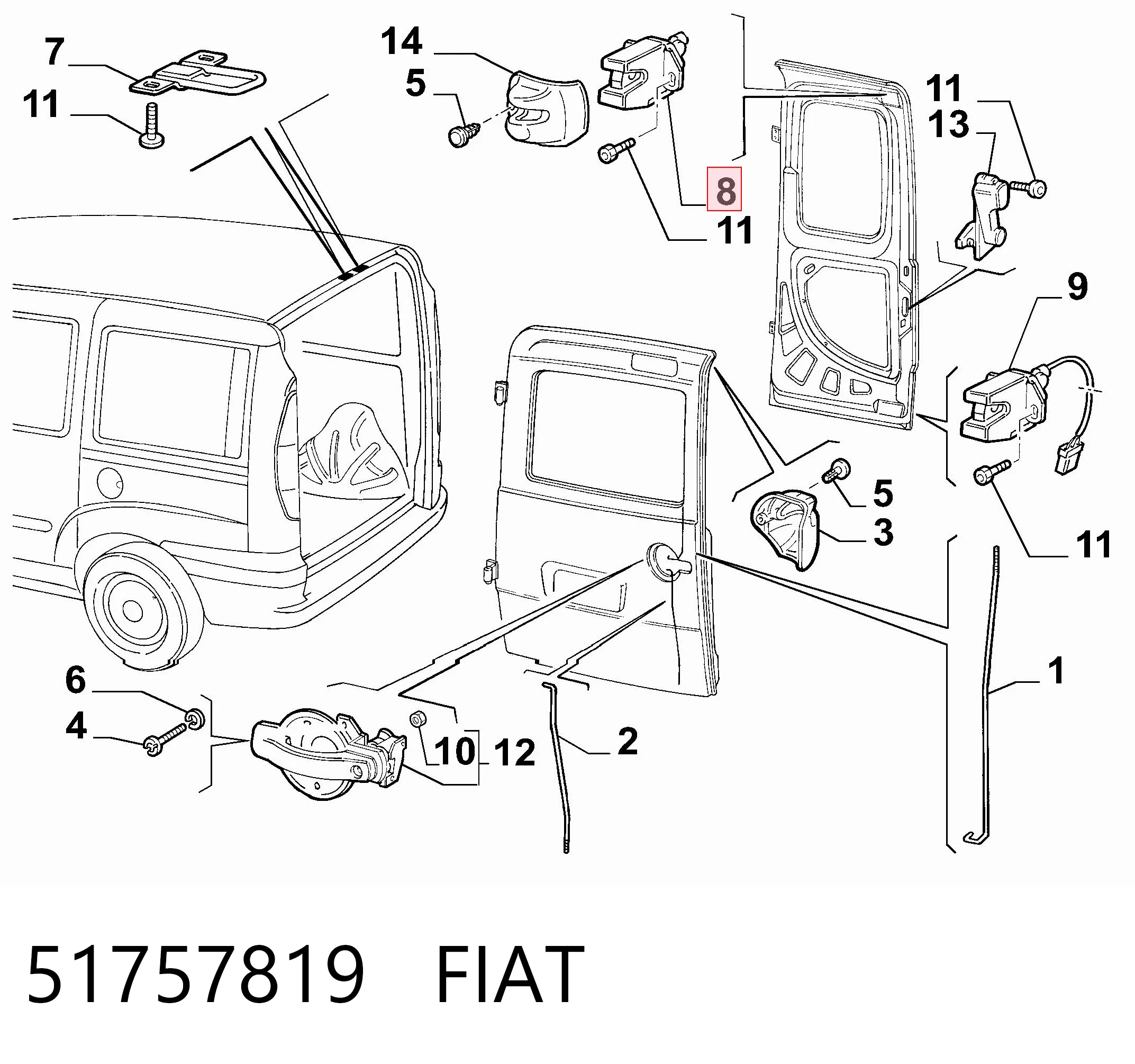 51757819 Fiat/Alfa/Lancia Fecho superior da porta traseira esquerda batente