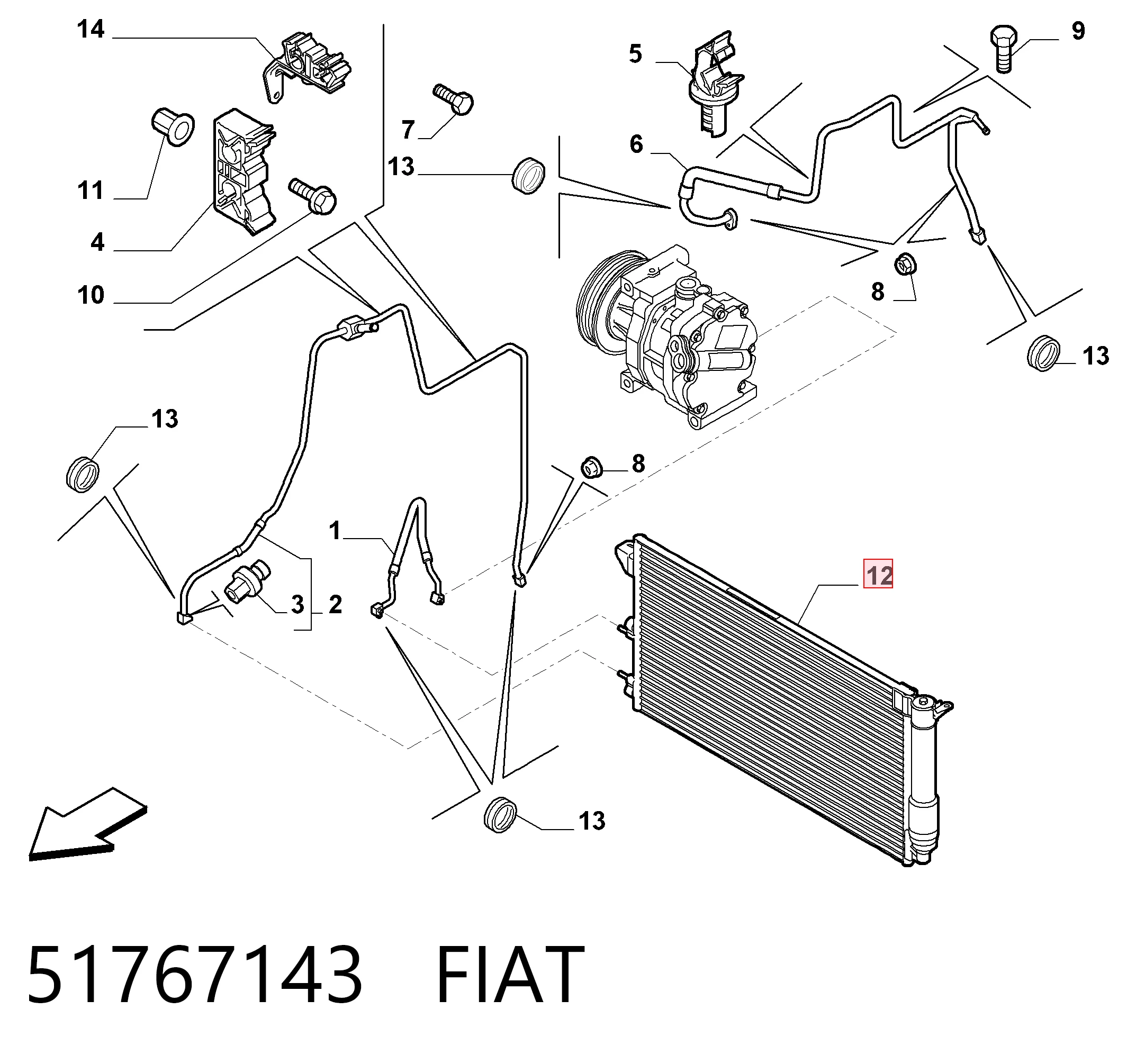 Radiador de aparelho de ar condicionado para Fiat Panda 169A
