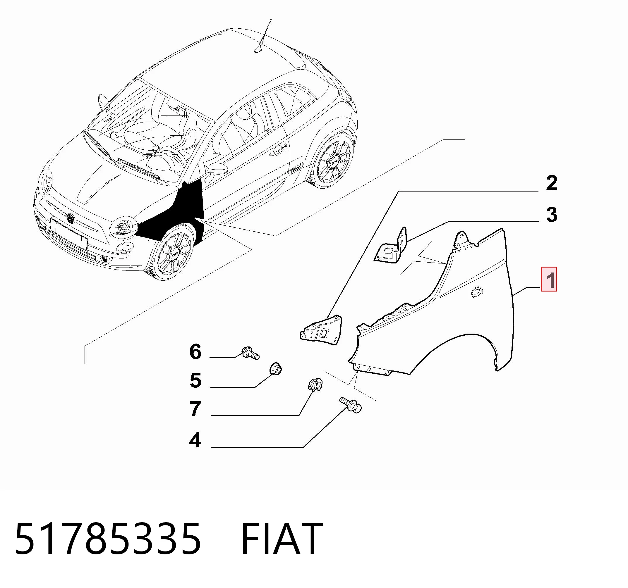 Pára-lama dianteiro direito Fiat 500  312