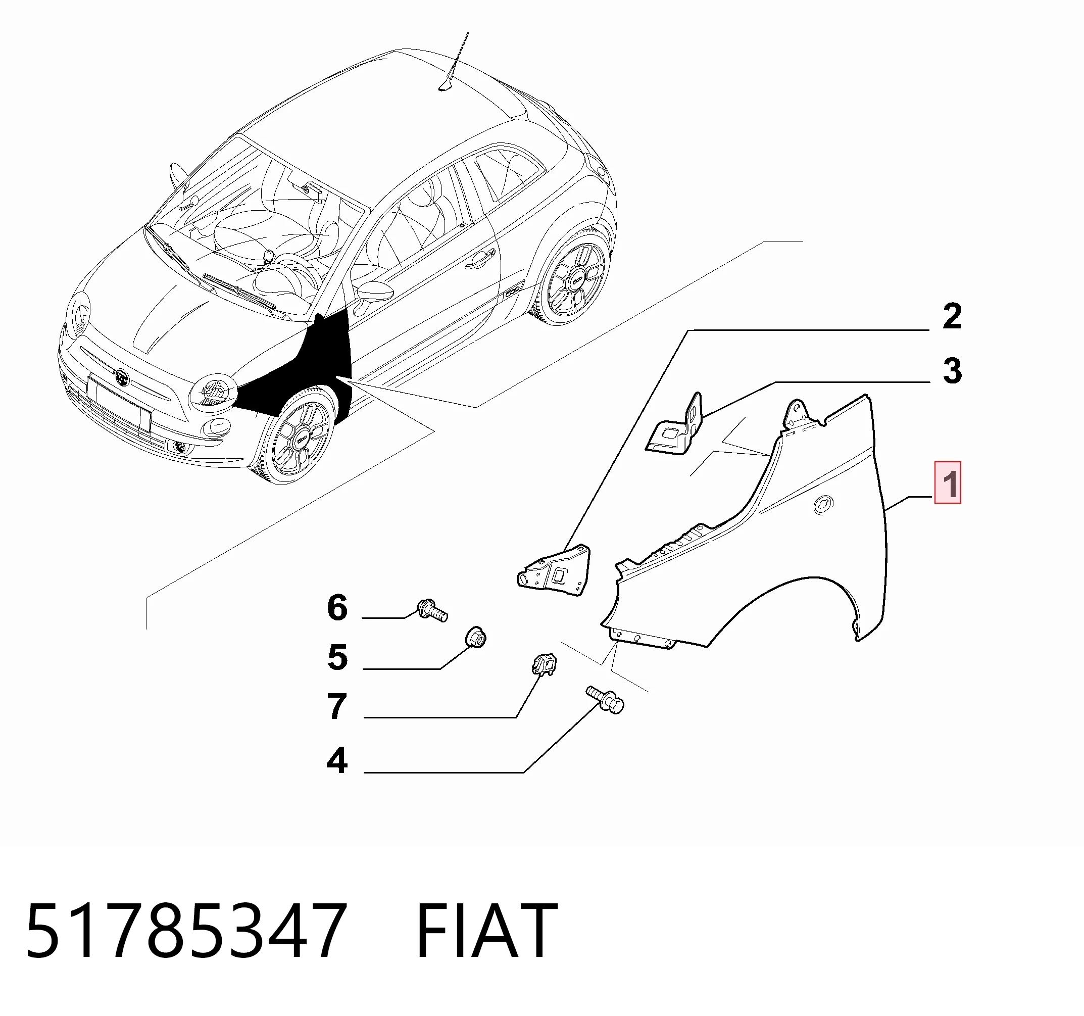  Pára-lama dianteiro direito Fiat 500 hatchback (312) (2007 - 2026) 