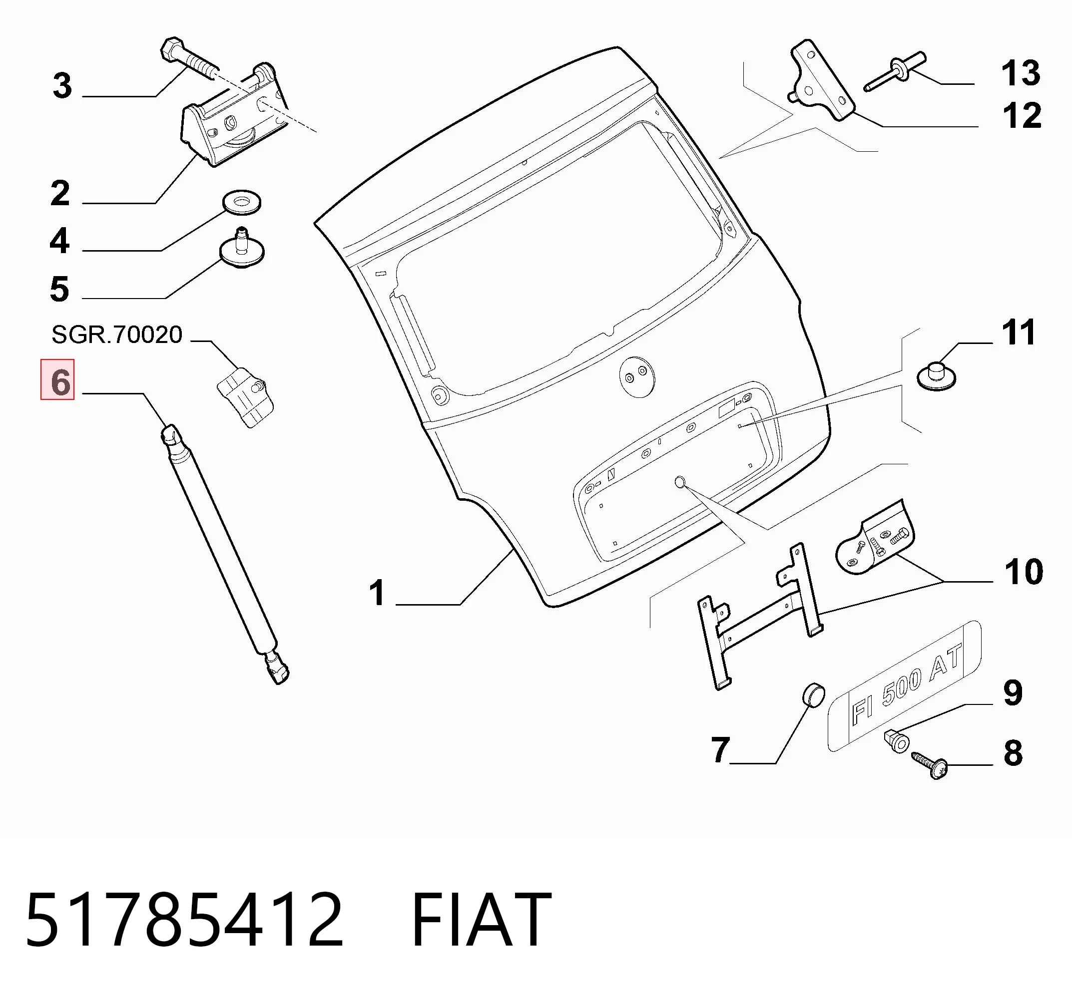 51785412 Fiat/Alfa/Lancia Amortecedor de tampa de porta-malas (de 3ª/5ª porta traseira)