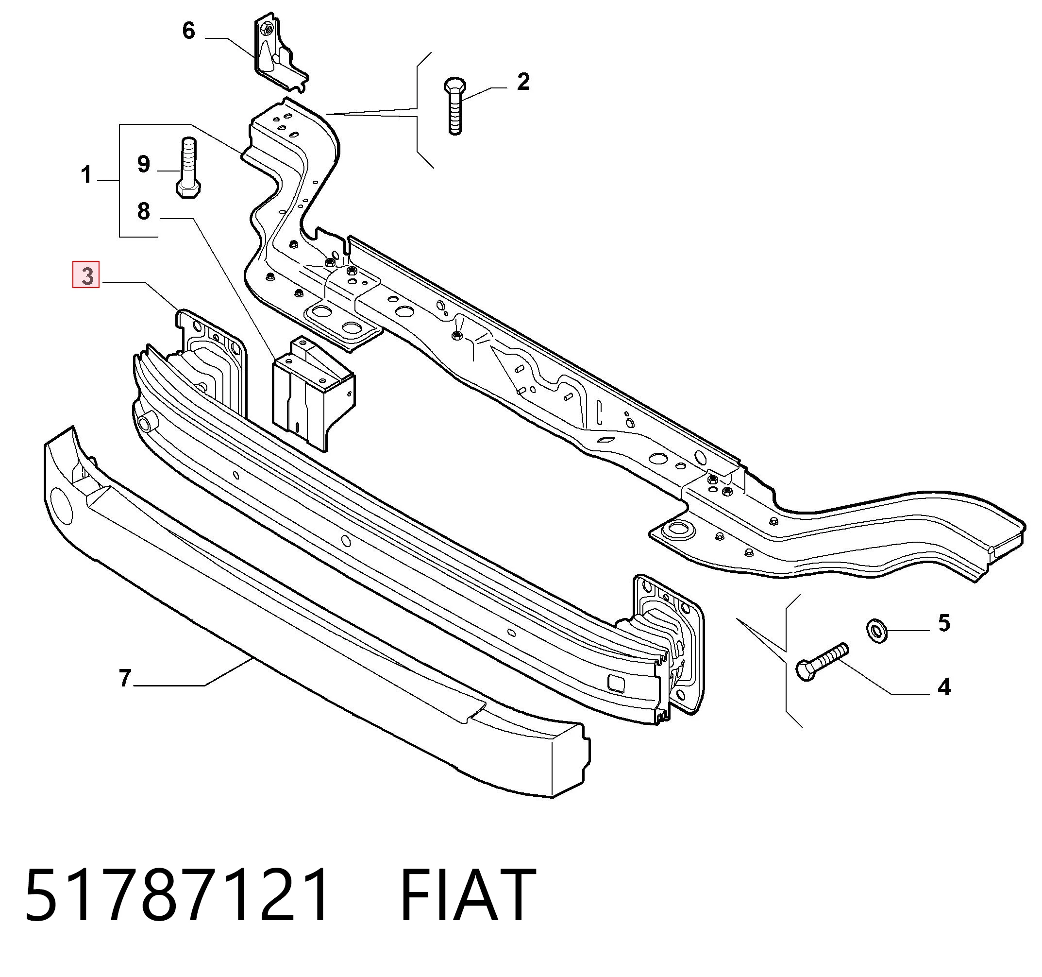  Reforçador do pára-choque dianteiro Fiat Fiorino сaixa (225) (2008 - 2026) 