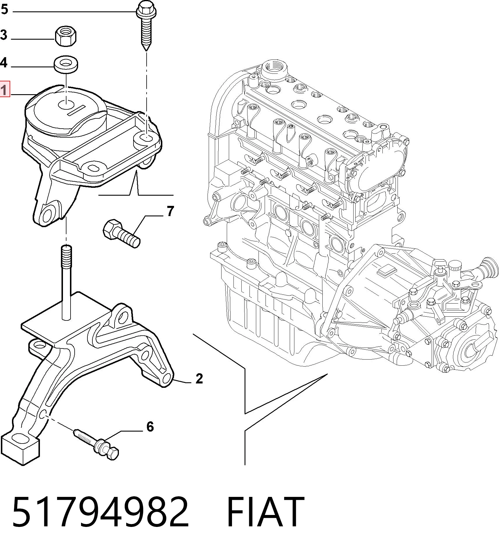  Coxim (suporte) dianteiro de motor Fiat Bravo II hatchback (198) (2007 - 2014) II