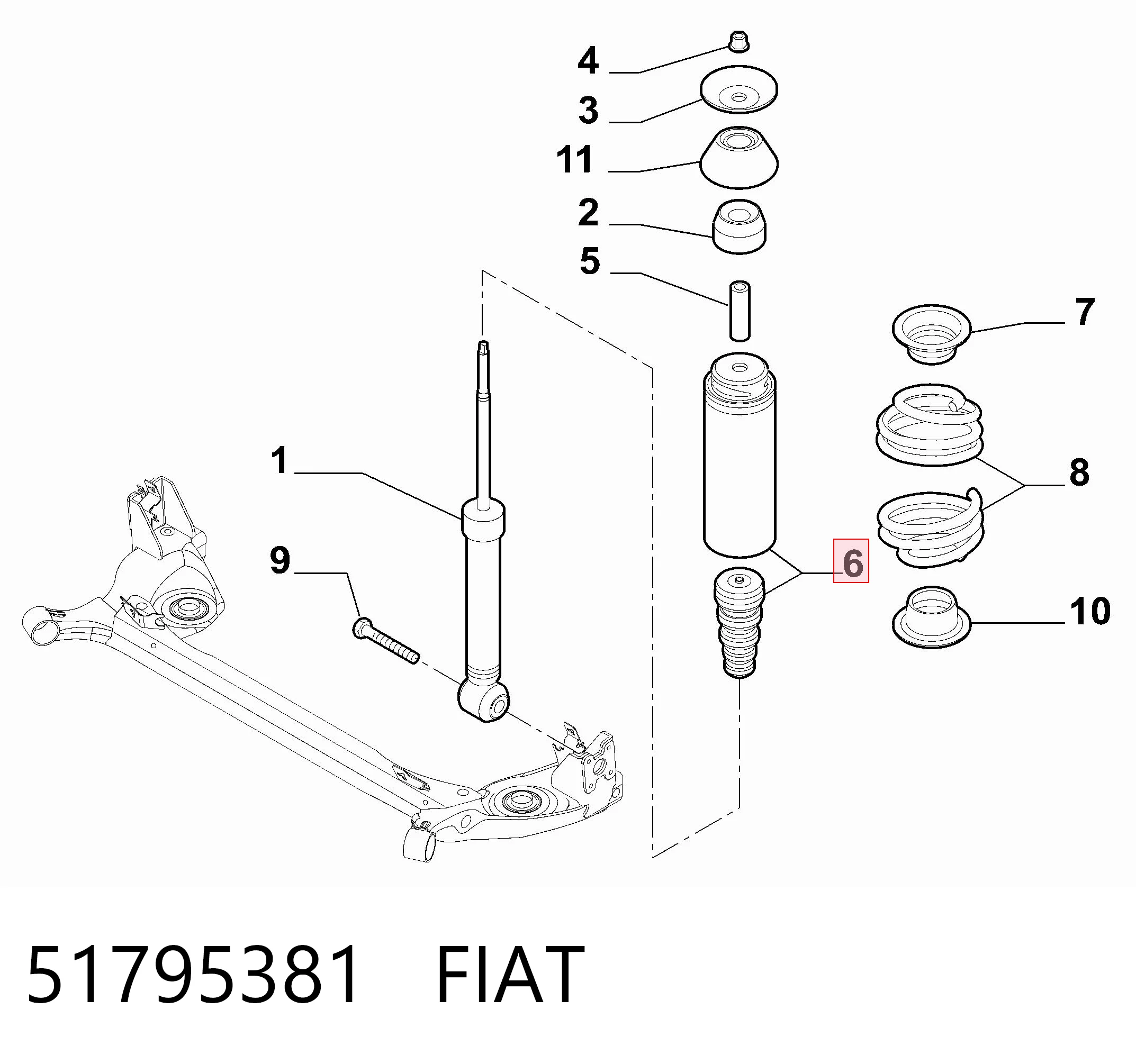Pára-choque (grade de proteção) de amortecedor traseiro + bota de proteção para Fiat Bravo 198