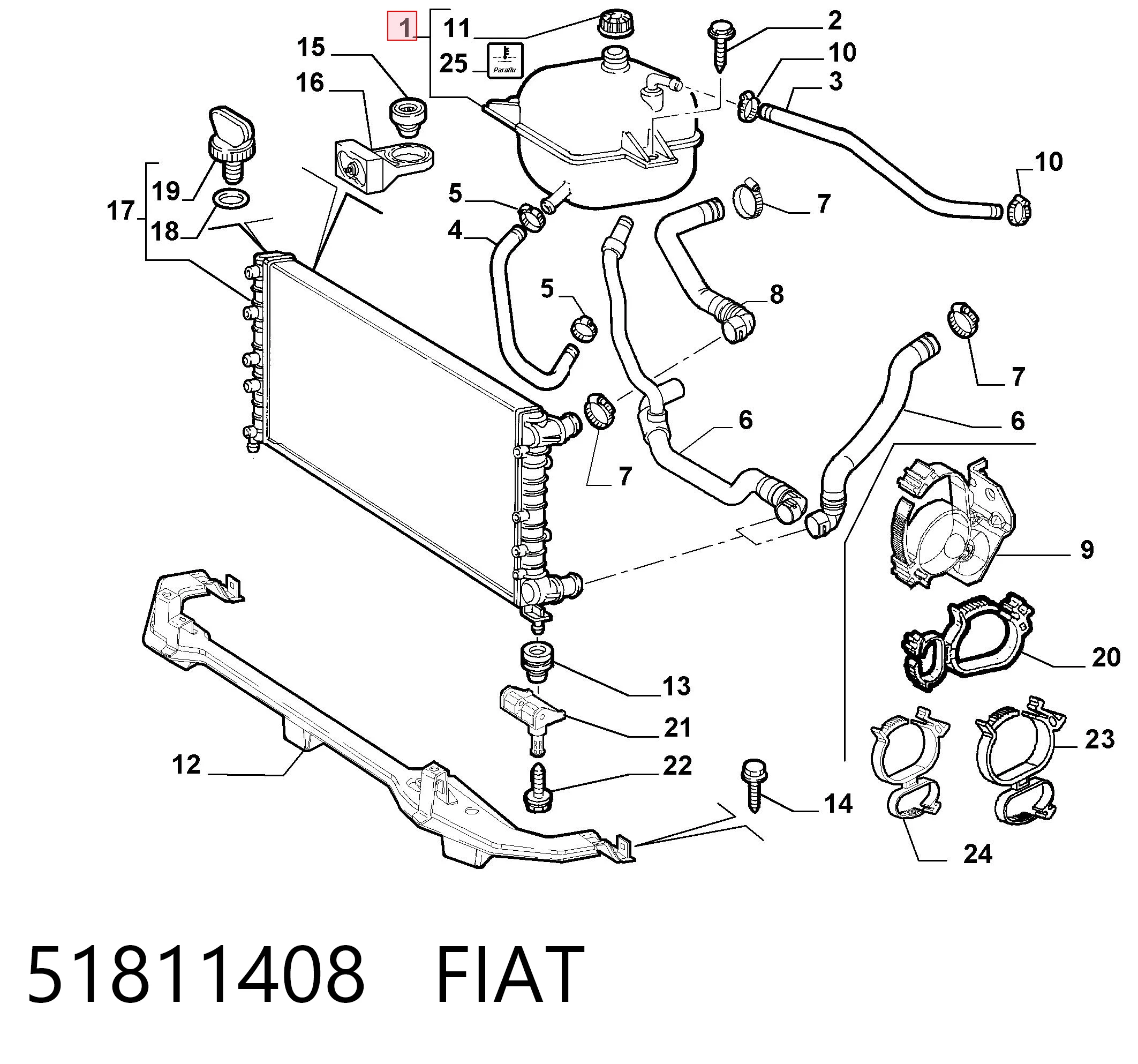 51811408 Fiat/Alfa/Lancia Tanque de expansão do sistema de esfriamento