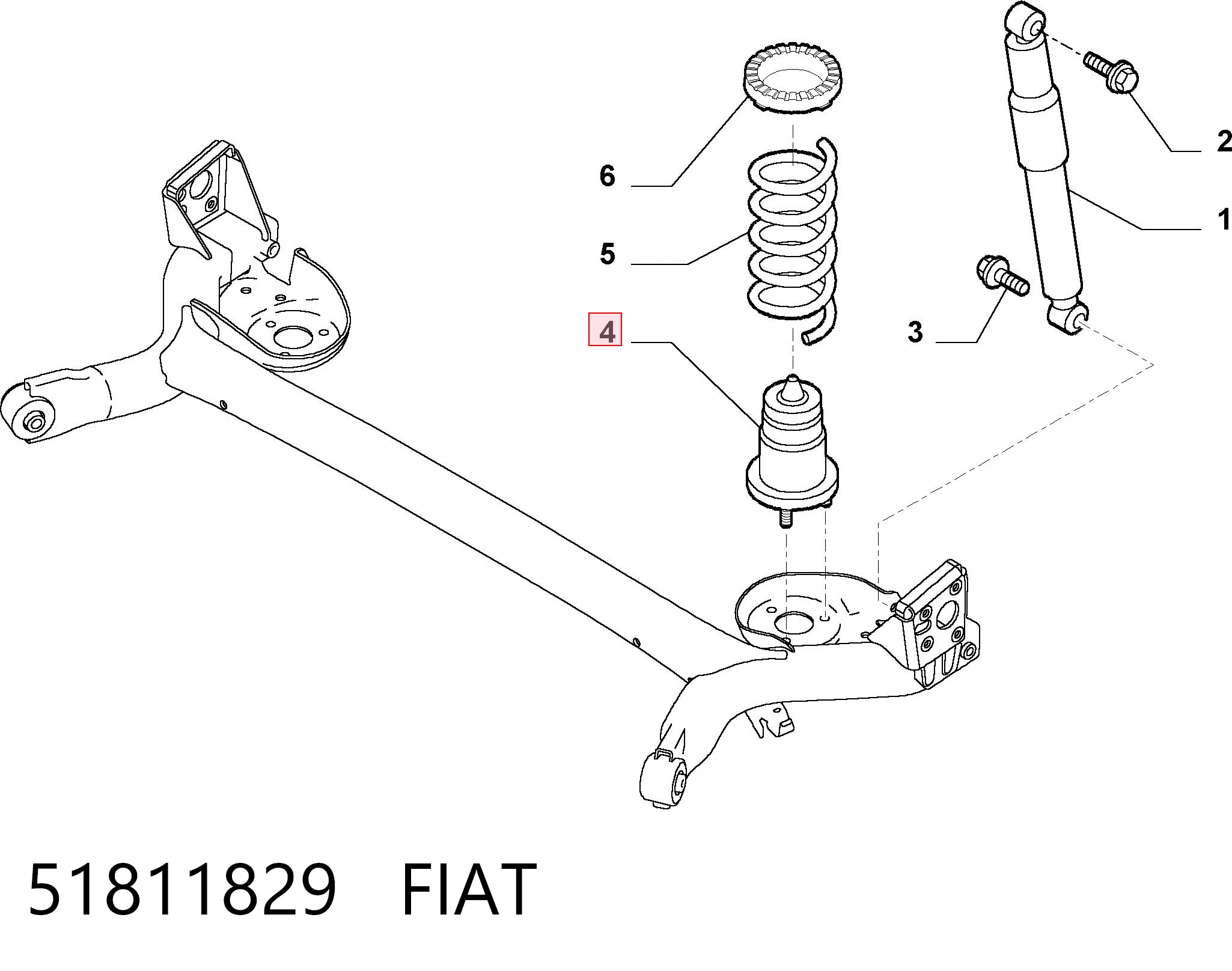 51811829 Fiat/Alfa/Lancia Pára-choque (grade de proteção) de amortecedor traseiro