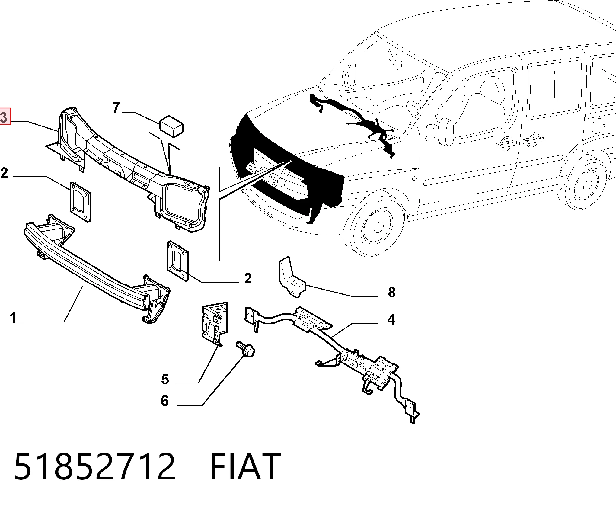 Compre Suporte do radiador montado (painel de montagem de fixação das luzes) Fiat Doblo 1
