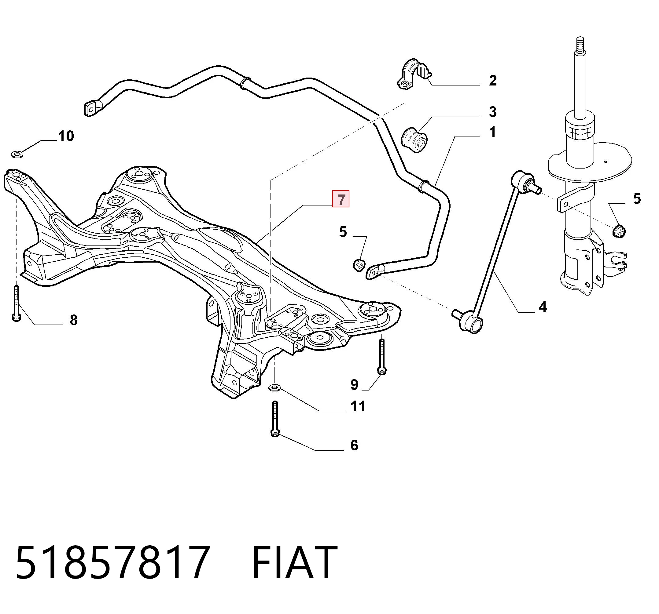 Viga de suspensão dianteira (plataforma veicular) Fiat Panda II 169A ao melhor preço