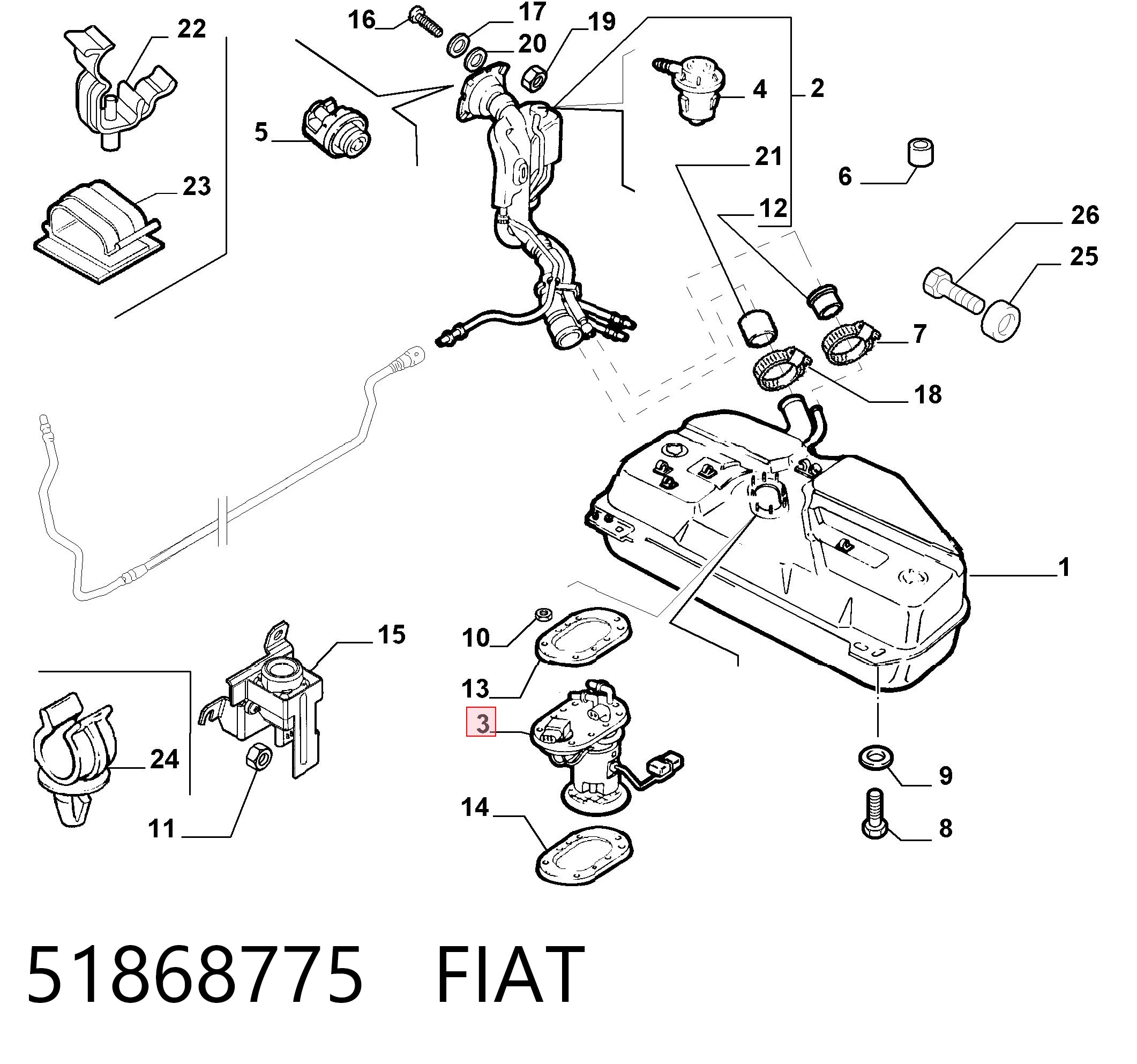 51868775 Fiat/Alfa/Lancia Módulo de bomba de combustível com sensor do nível de combustível