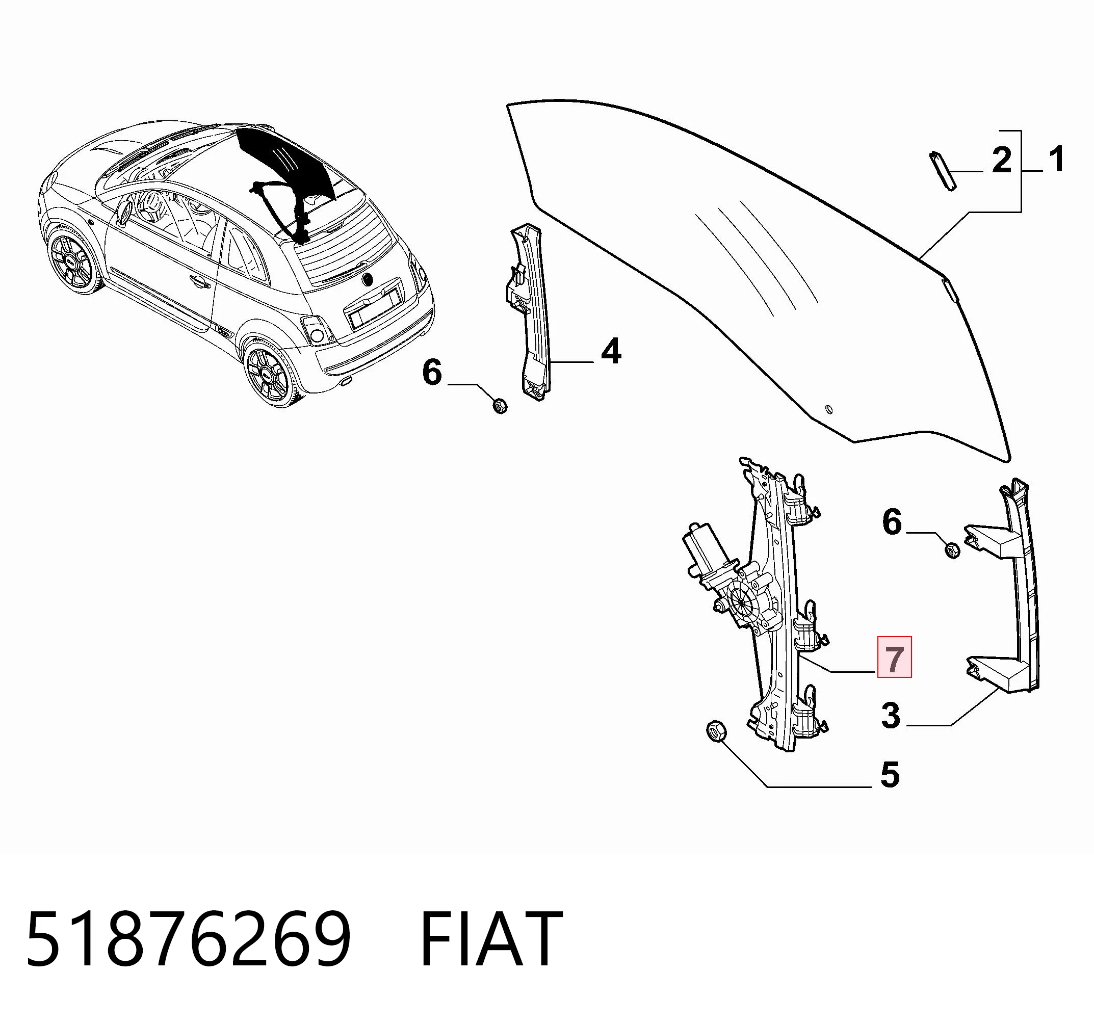 51876269 Fiat/Alfa/Lancia Mecanismo de acionamento de vidro da porta dianteira esquerda