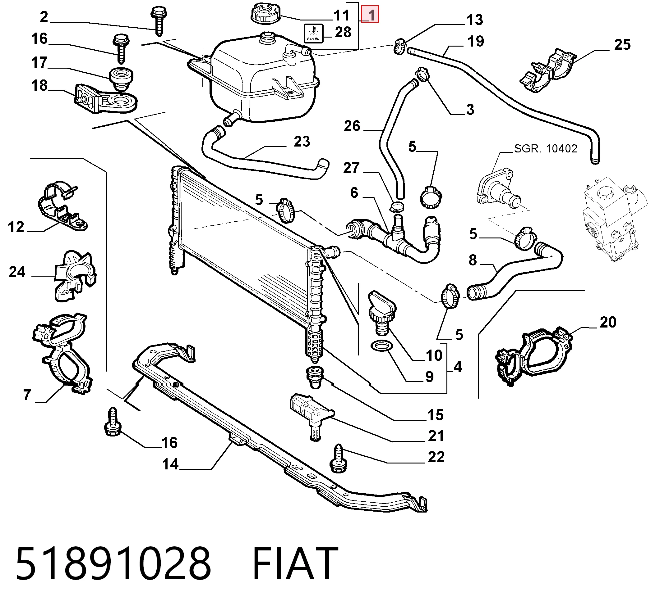 51891028 Fiat/Alfa/Lancia Tanque de expansão do sistema de esfriamento
