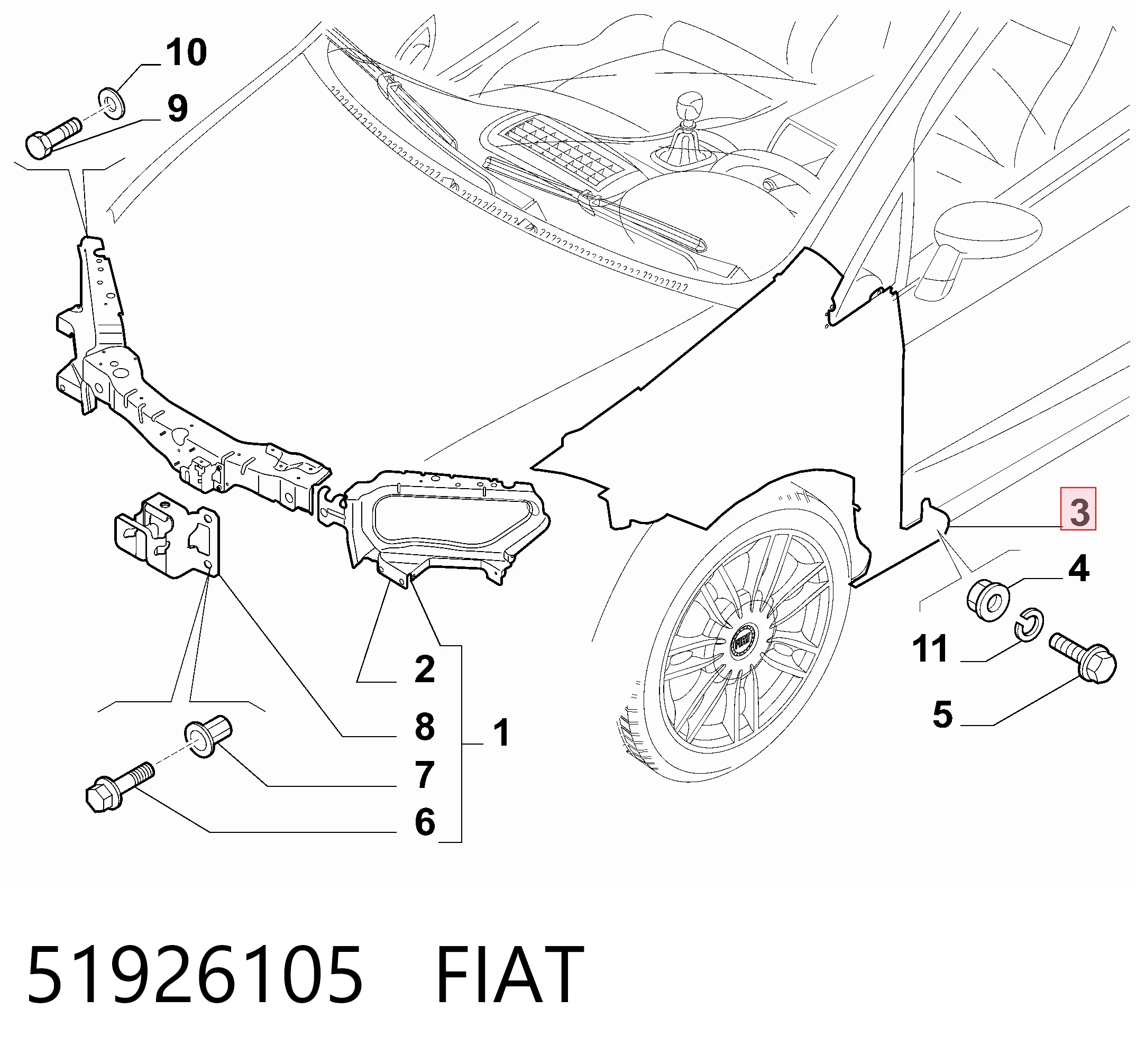 Pára-lama dianteiro direito Fiat Linea  323