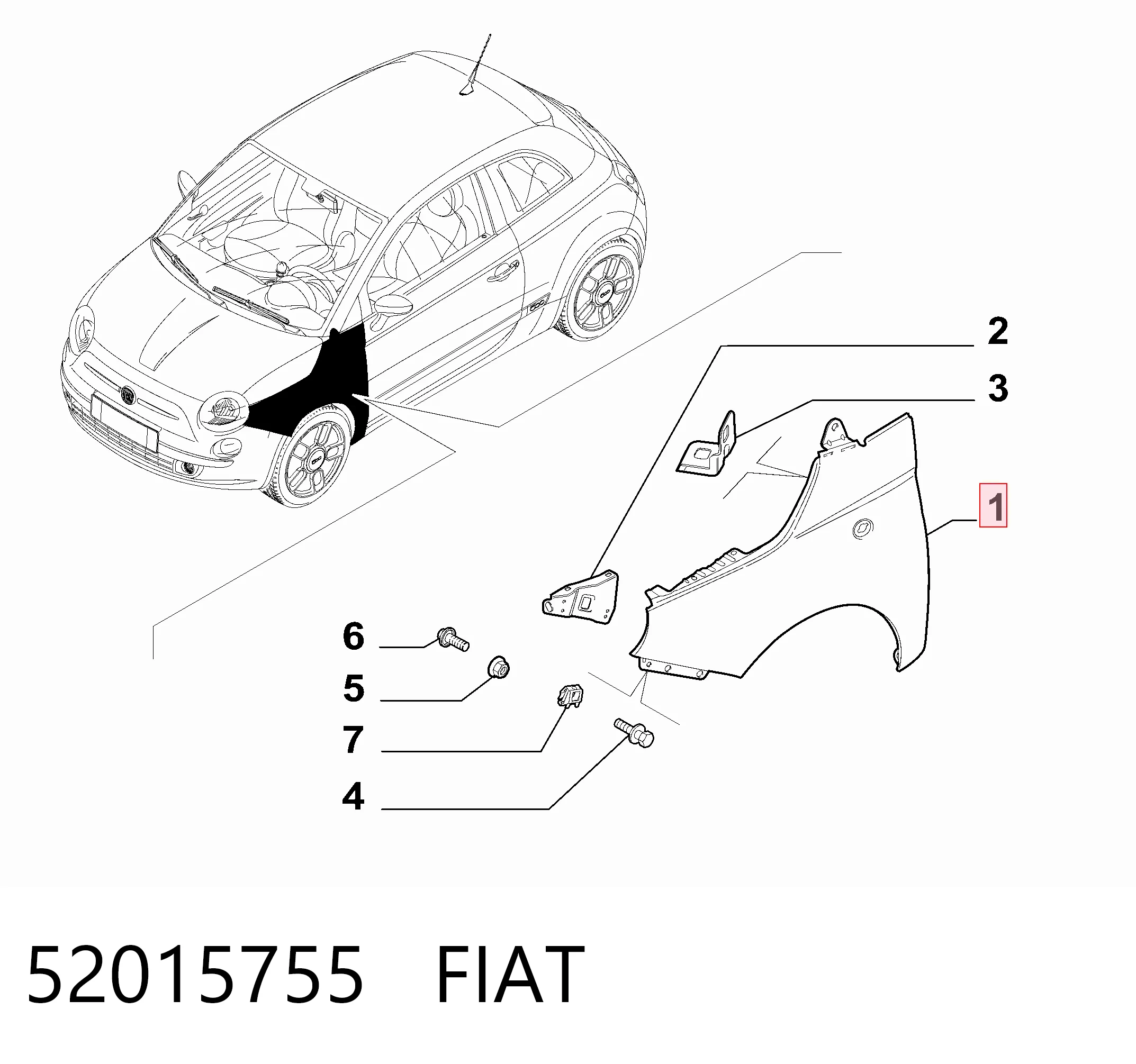 Pára-lama dianteiro direito Fiat 500  312 ao melhor preço