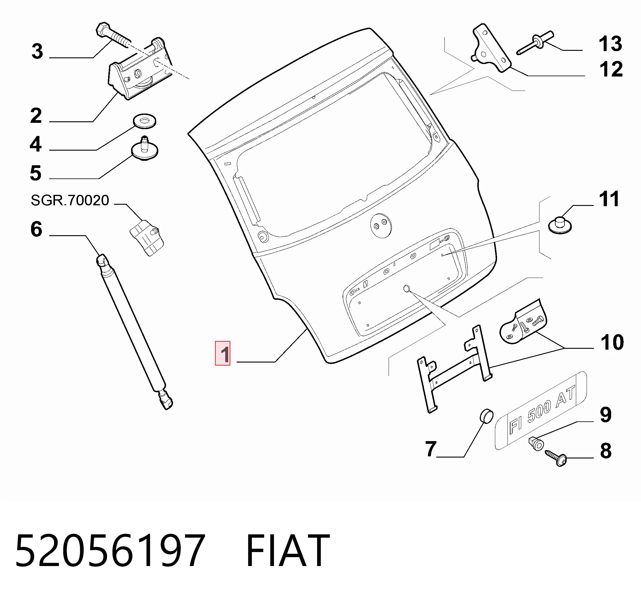 Porta traseira (3ª/5ª porta-malas (tampa de alcapão) Fiat 500  312 ao melhor preço