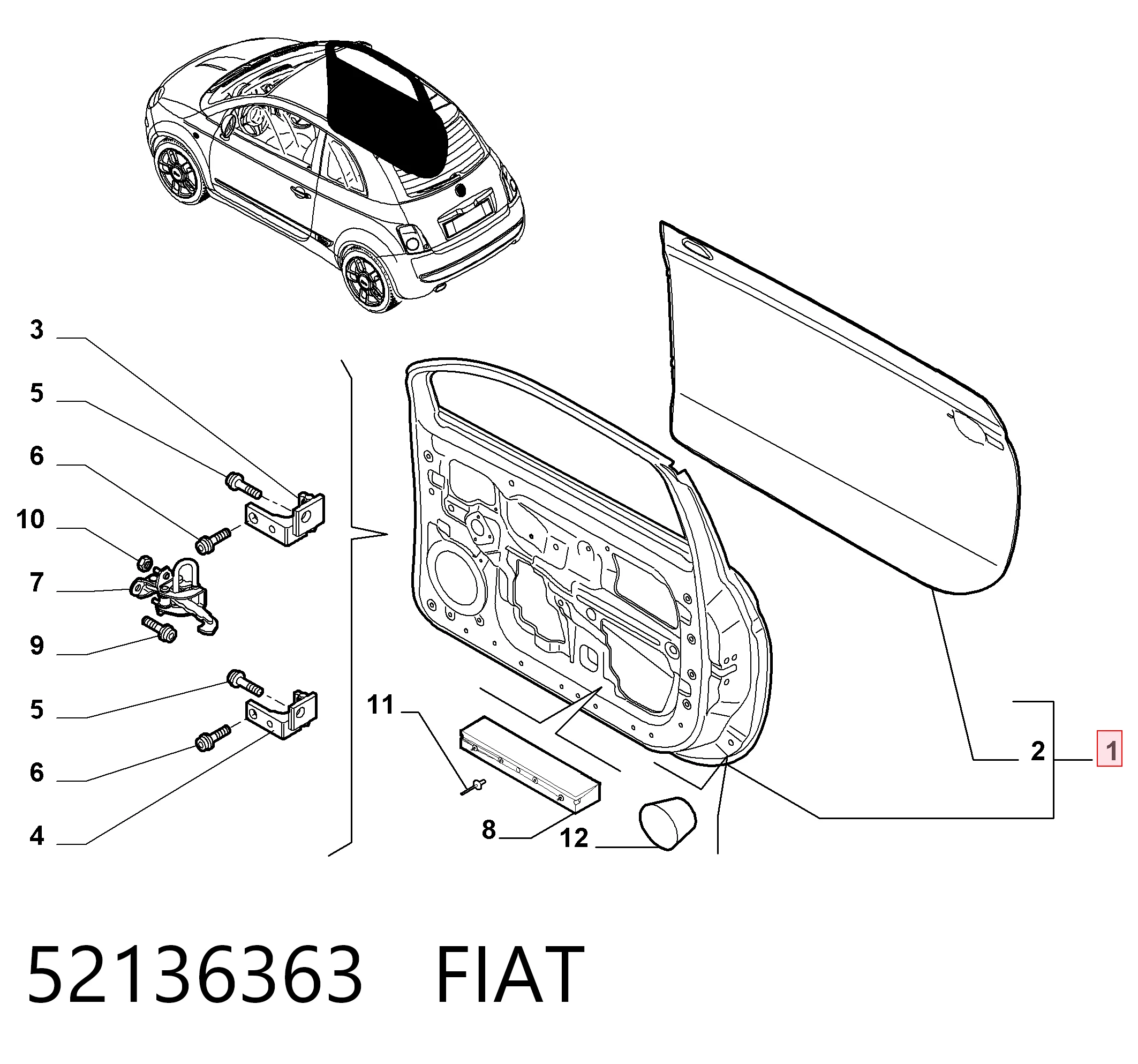 Porta dianteira esquerda para Fiat 500 312