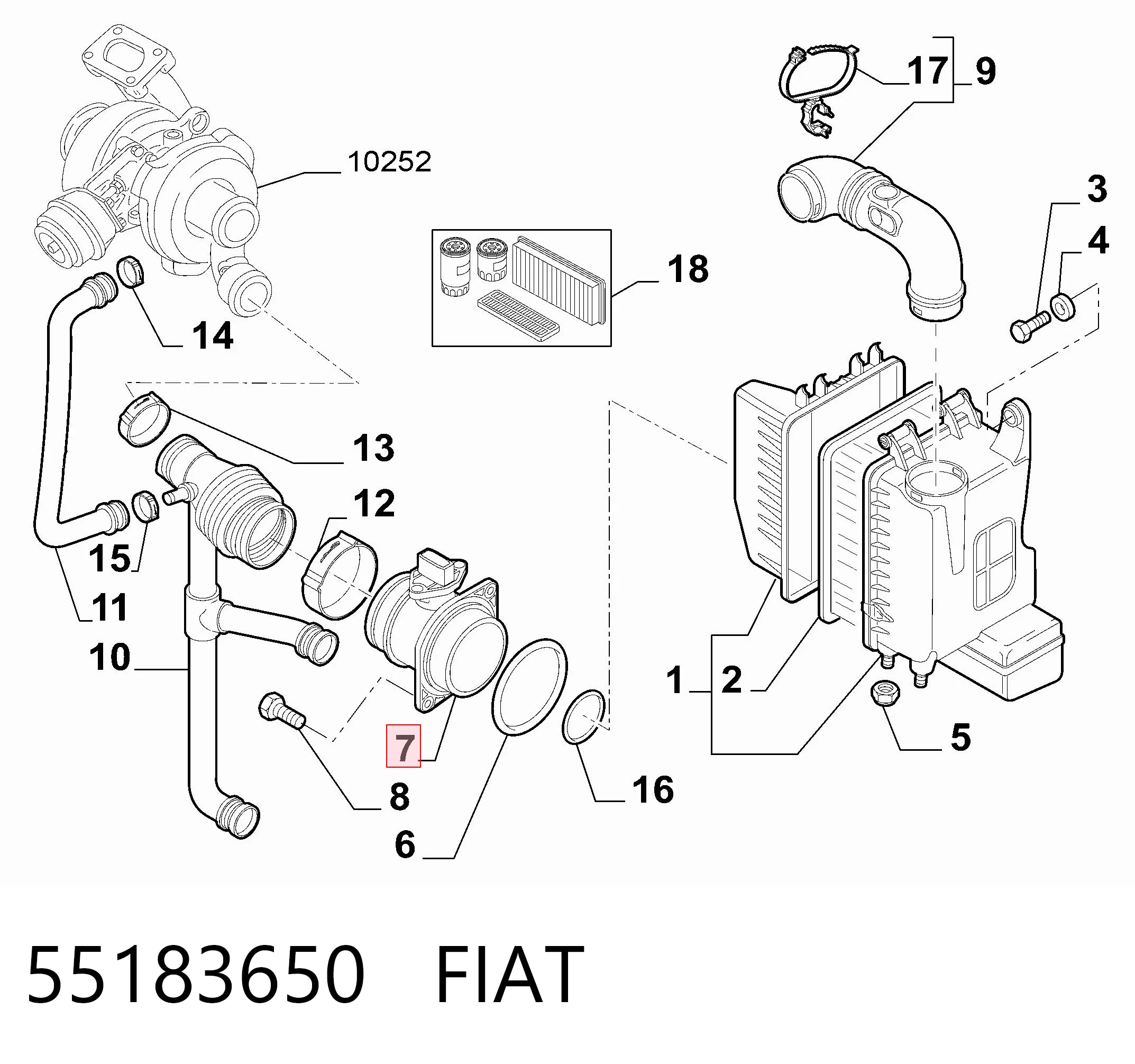 55183650 Fiat/Alfa/Lancia Sensor de fluxo (consumo) de ar, medidor de consumo M.A.F. - (Mass Airflow)