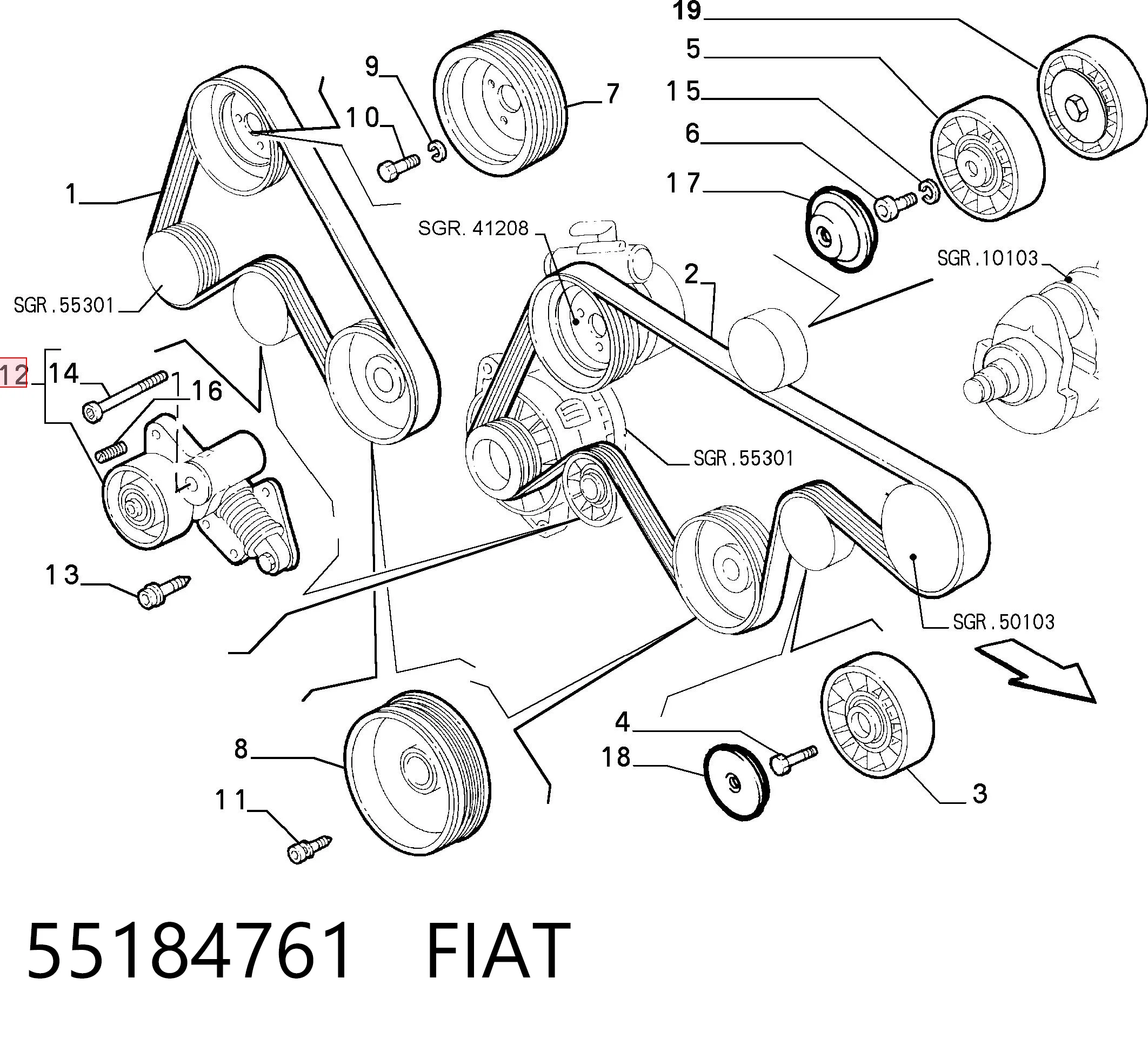 55184761 Fiat/Alfa/Lancia Reguladora de tensão da correia de transmissão