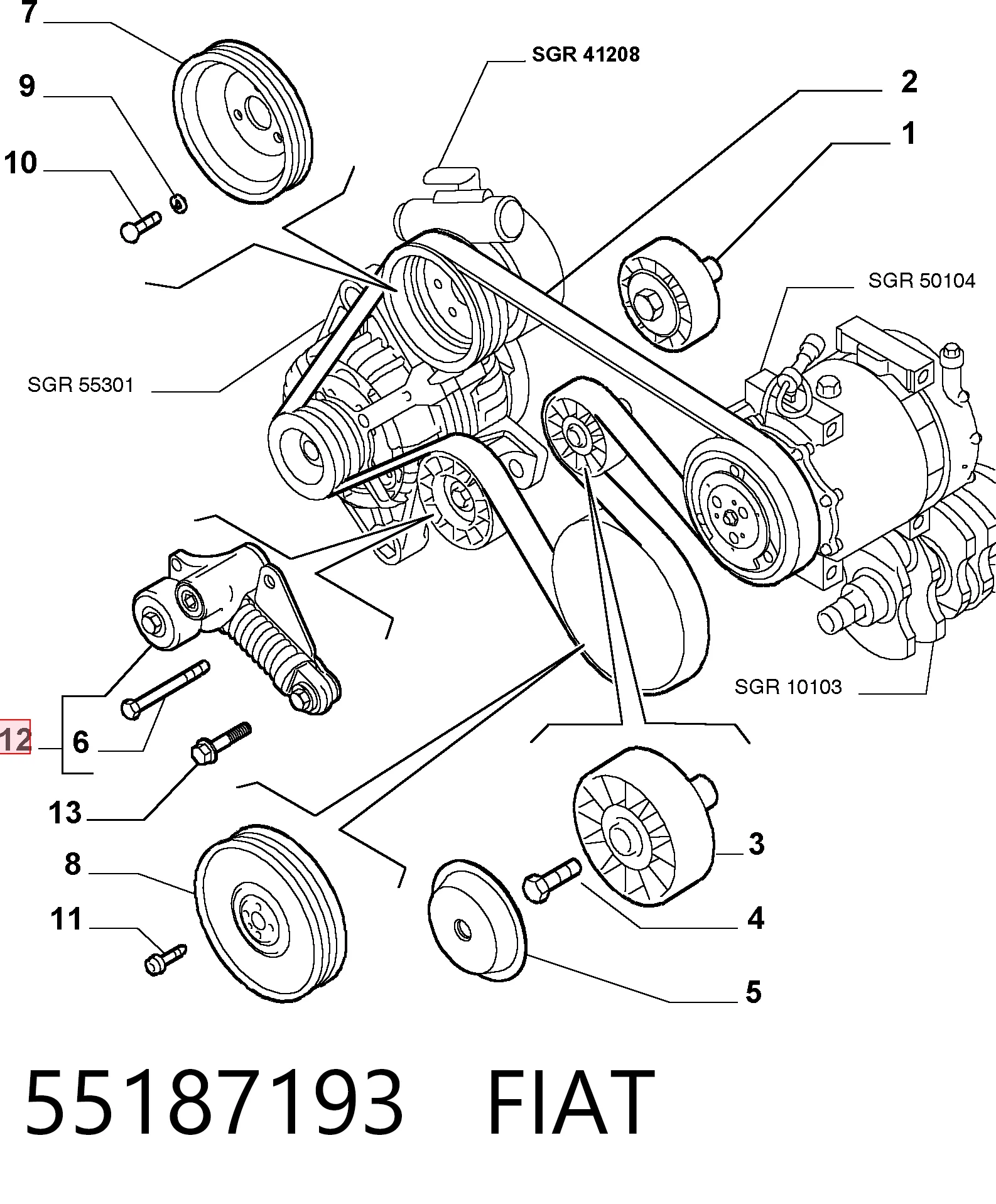 55187193 Fiat/Alfa/Lancia Reguladora de tensão da correia de transmissão