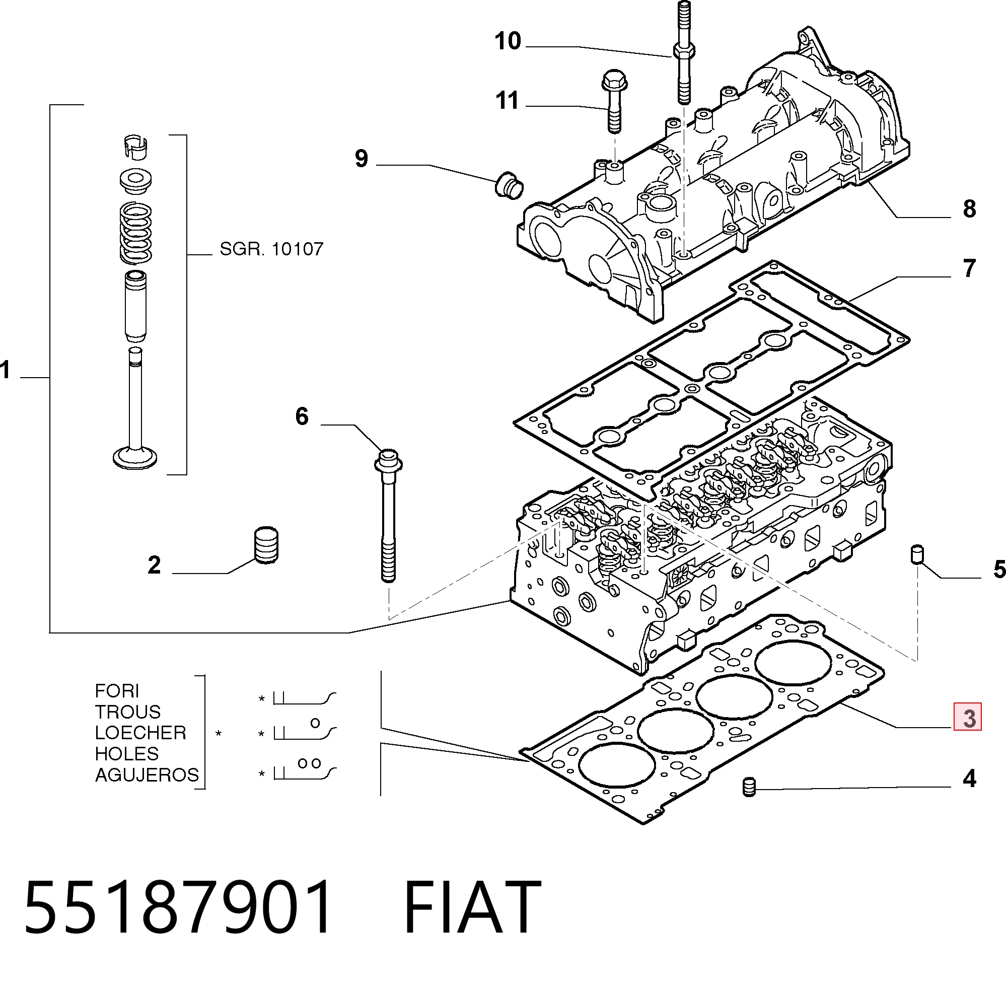 Vedante de cabeça de motor (CBC) para Fiat Tipo EGEA 356