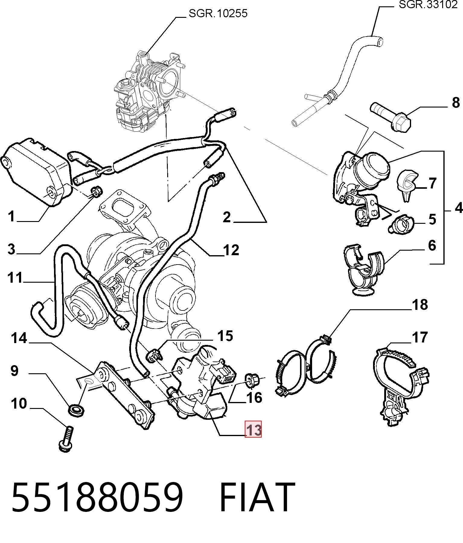 55188059 Fiat/Alfa/Lancia Convertidor de pressão (solenoide) de supercompressão