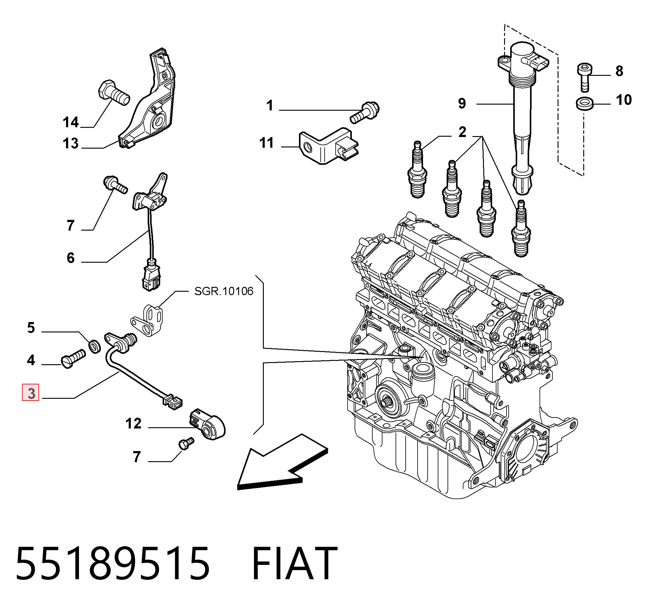 55189515 Fiat/Alfa/Lancia Sensor de posição (de revoluções) de cambota